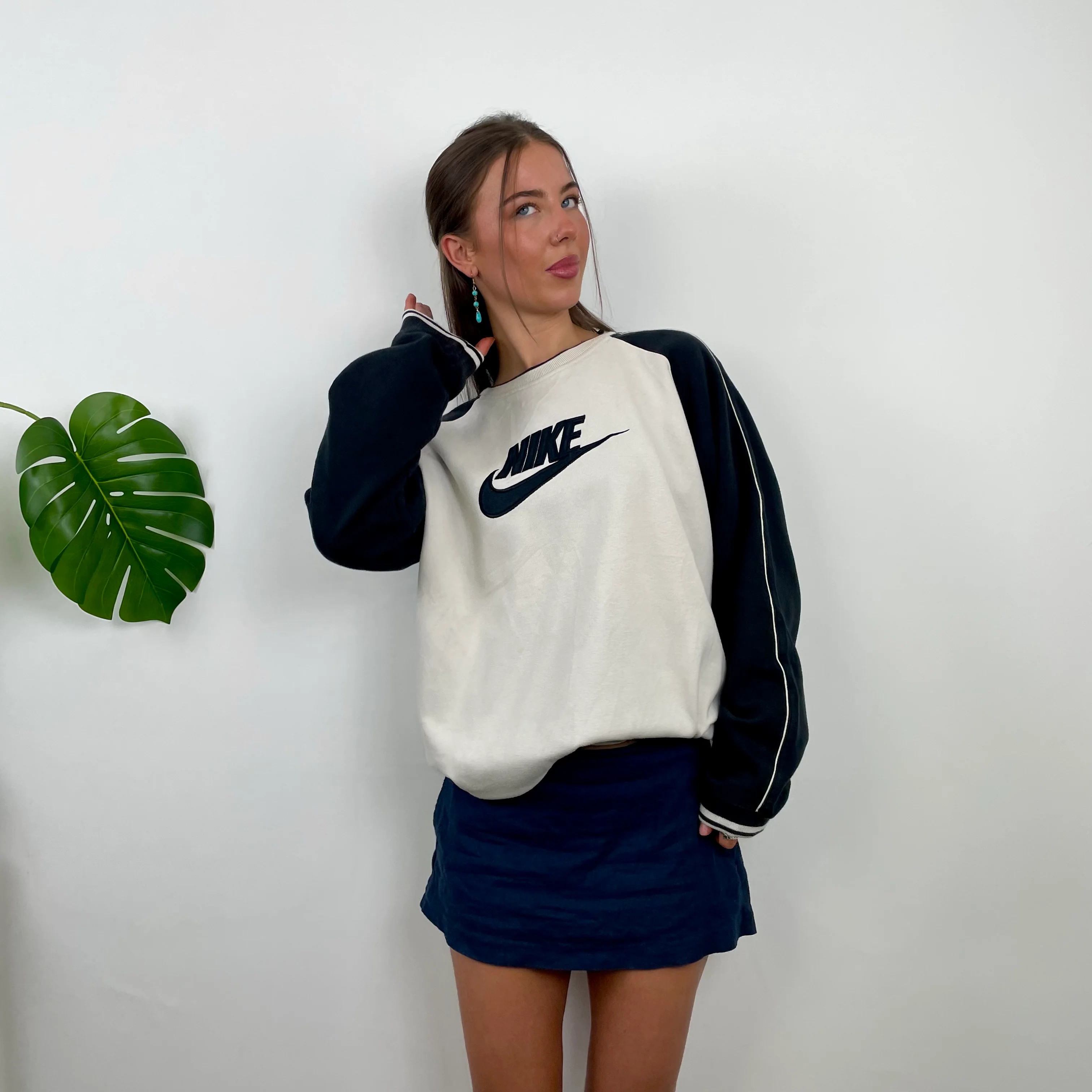 Nike RARE White Embroidered Spell Out Sweatshirt (L) - Image 2