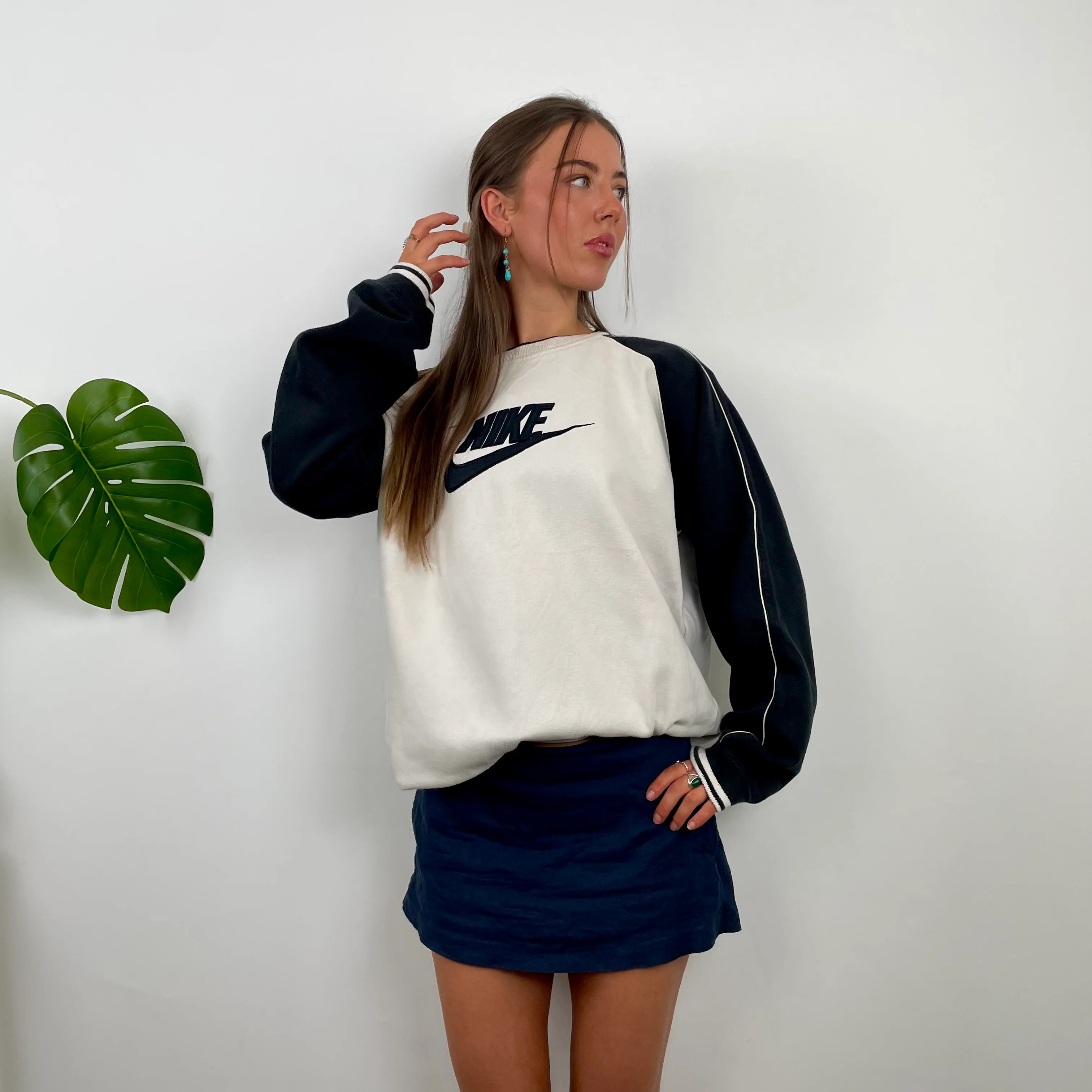 Nike RARE White Embroidered Spell Out Sweatshirt (L) - Image 3