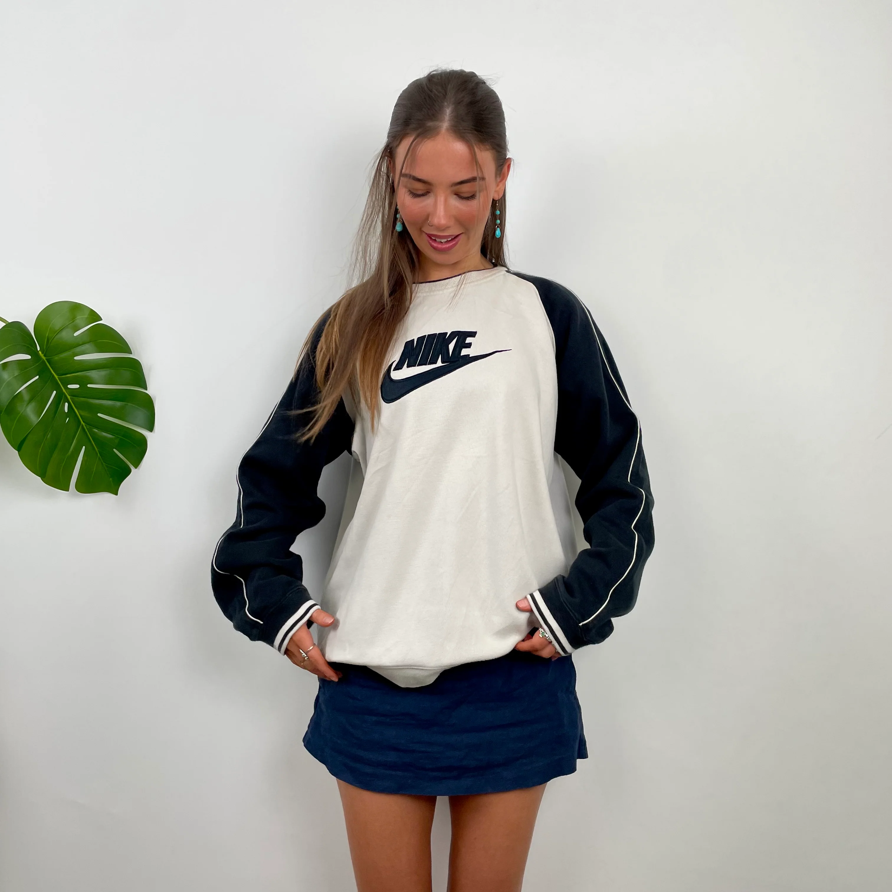 Nike RARE White Embroidered Spell Out Sweatshirt (L) - Image 4
