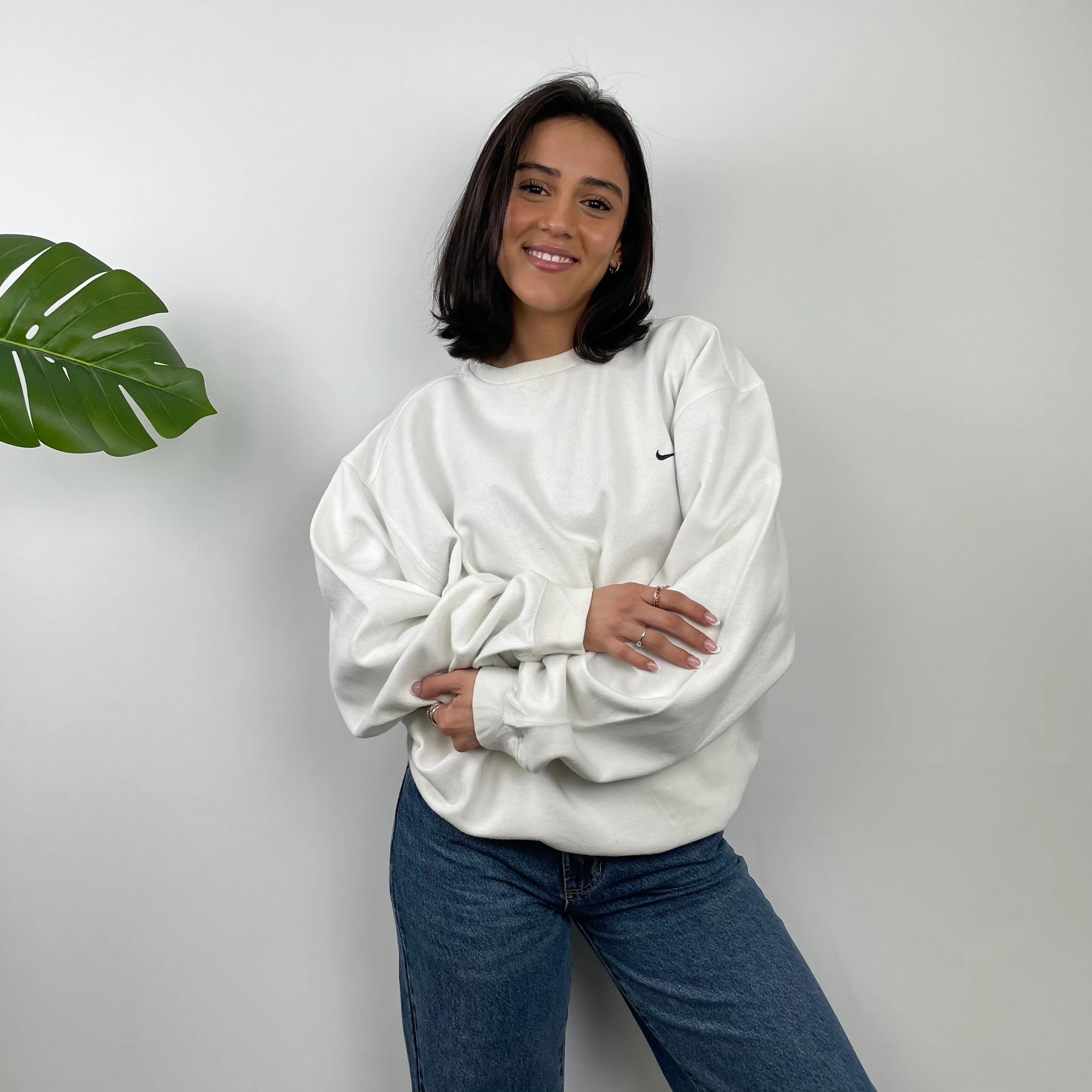 Nike RARE White Embroidered Swoosh Sweatshirt (L) - Image 7