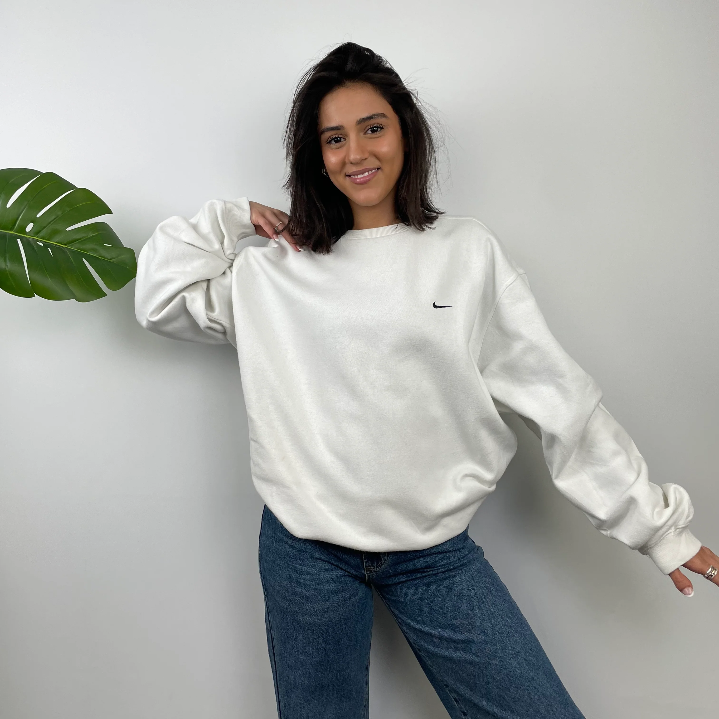 Nike RARE White Embroidered Swoosh Sweatshirt (L) - Image 9