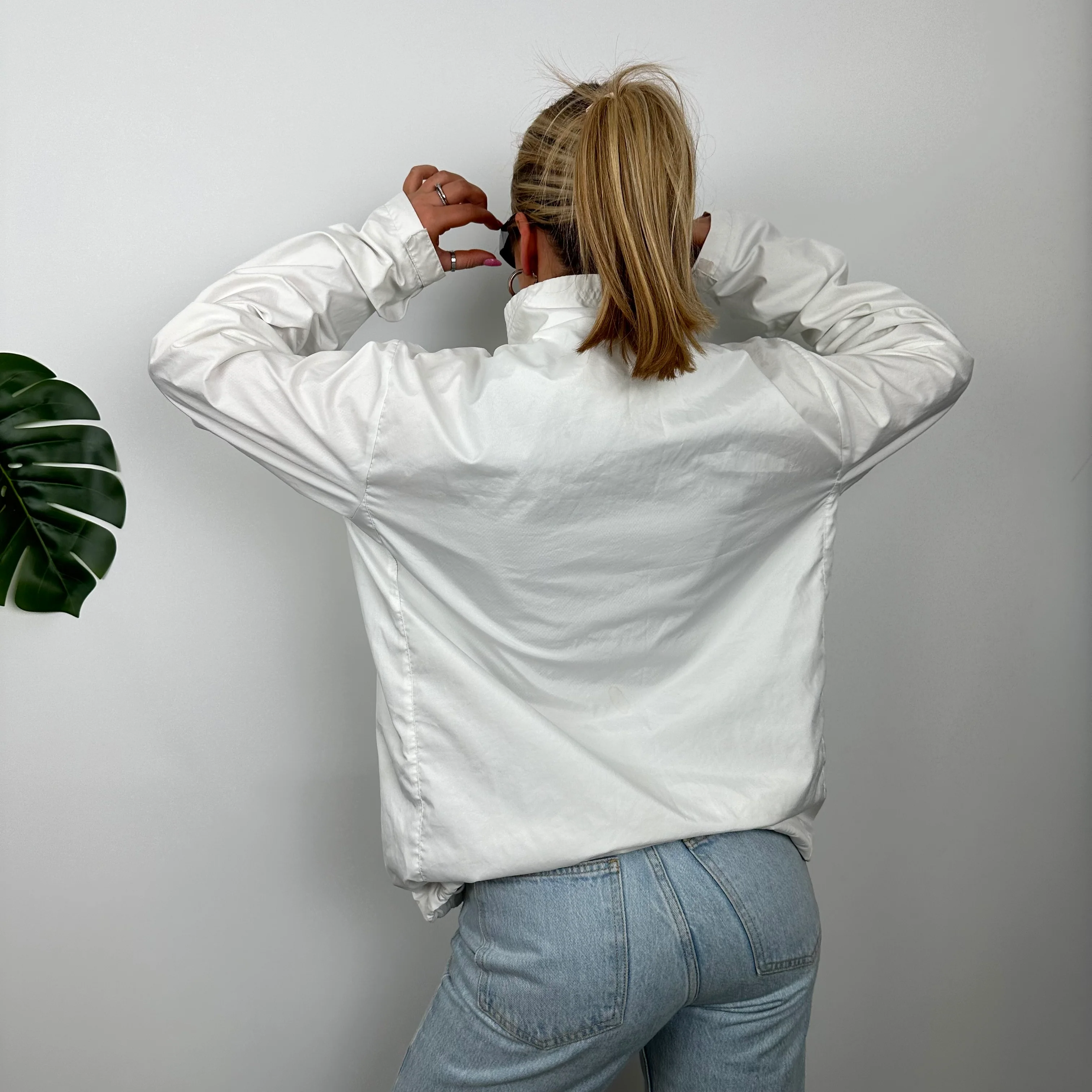 Nike RARE White Embroidered Swoosh Windbreaker Jacket (M) - Image 6