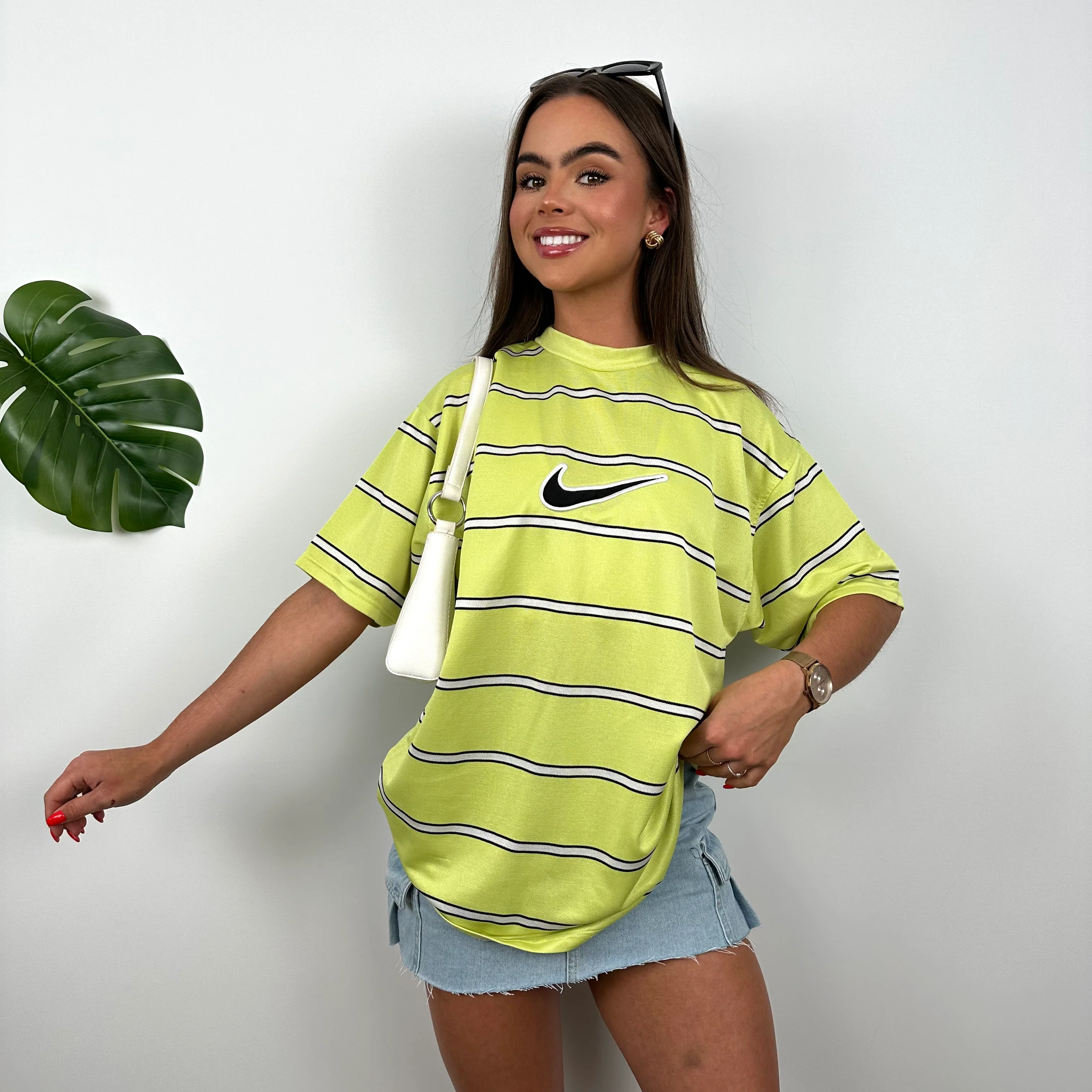 Nike RARE Lime Embroidered Centre Swoosh T Shirt (M) - Image 3