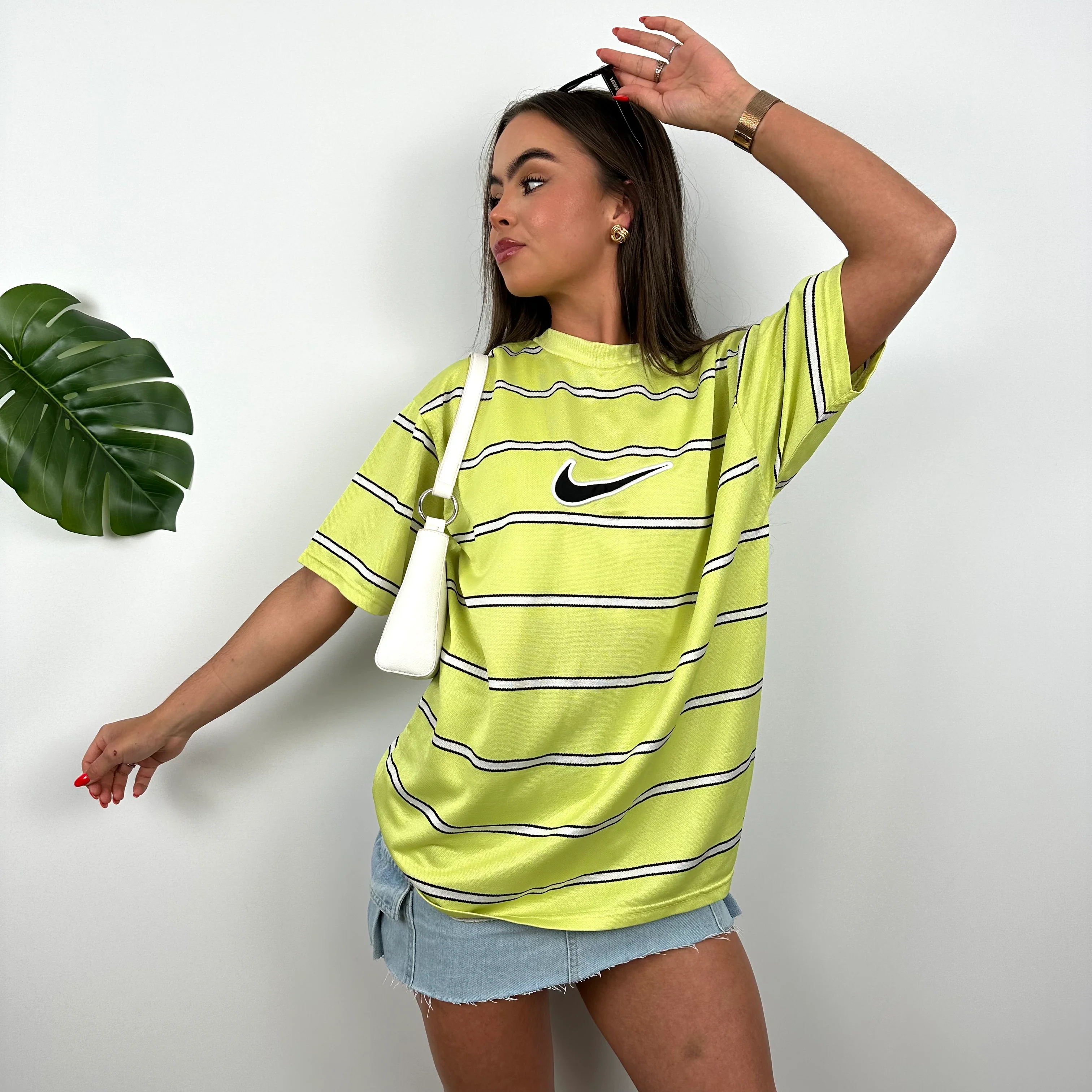 Nike RARE Lime Embroidered Centre Swoosh T Shirt (M) - Image 4