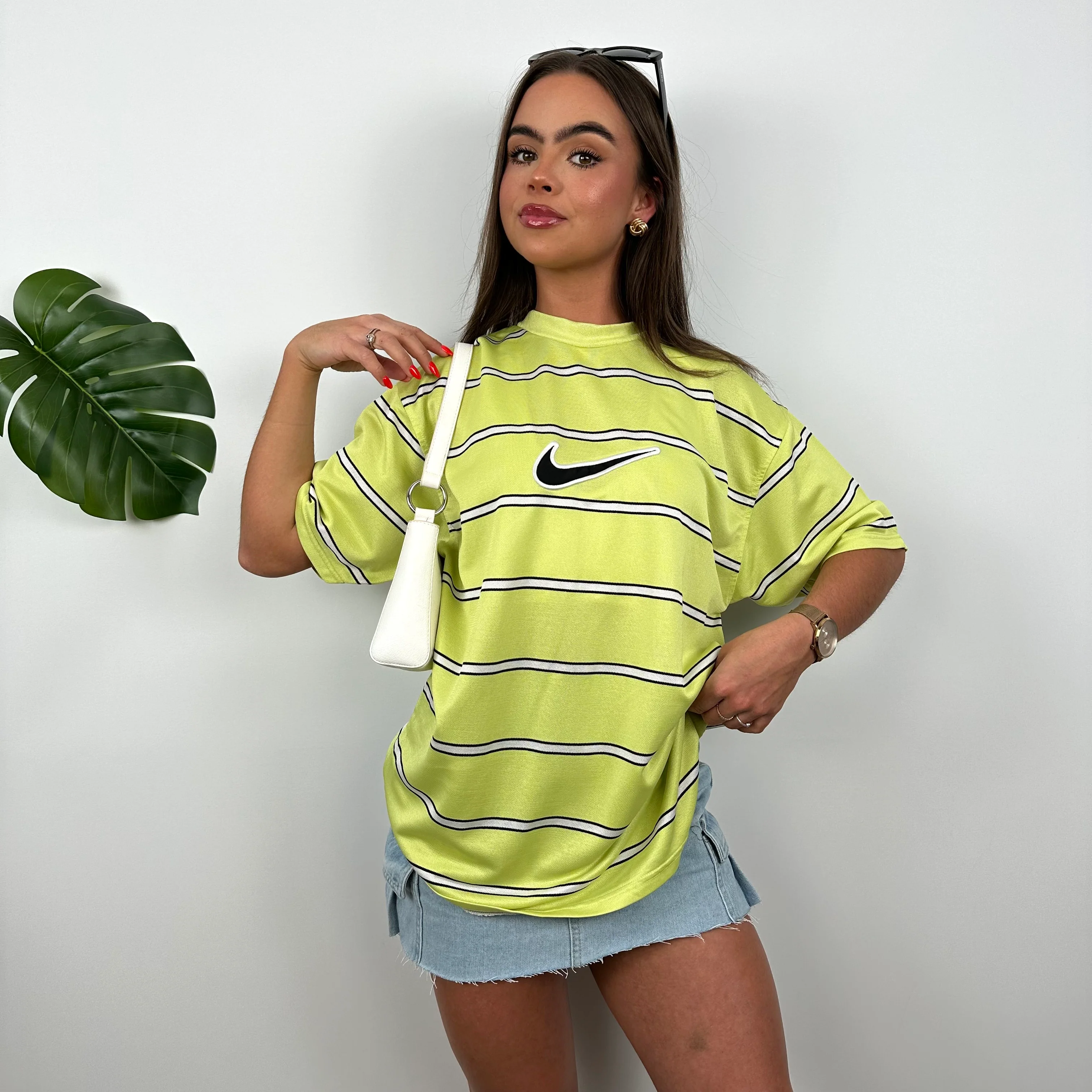 Nike RARE Lime Embroidered Centre Swoosh T Shirt (M) - Image 5