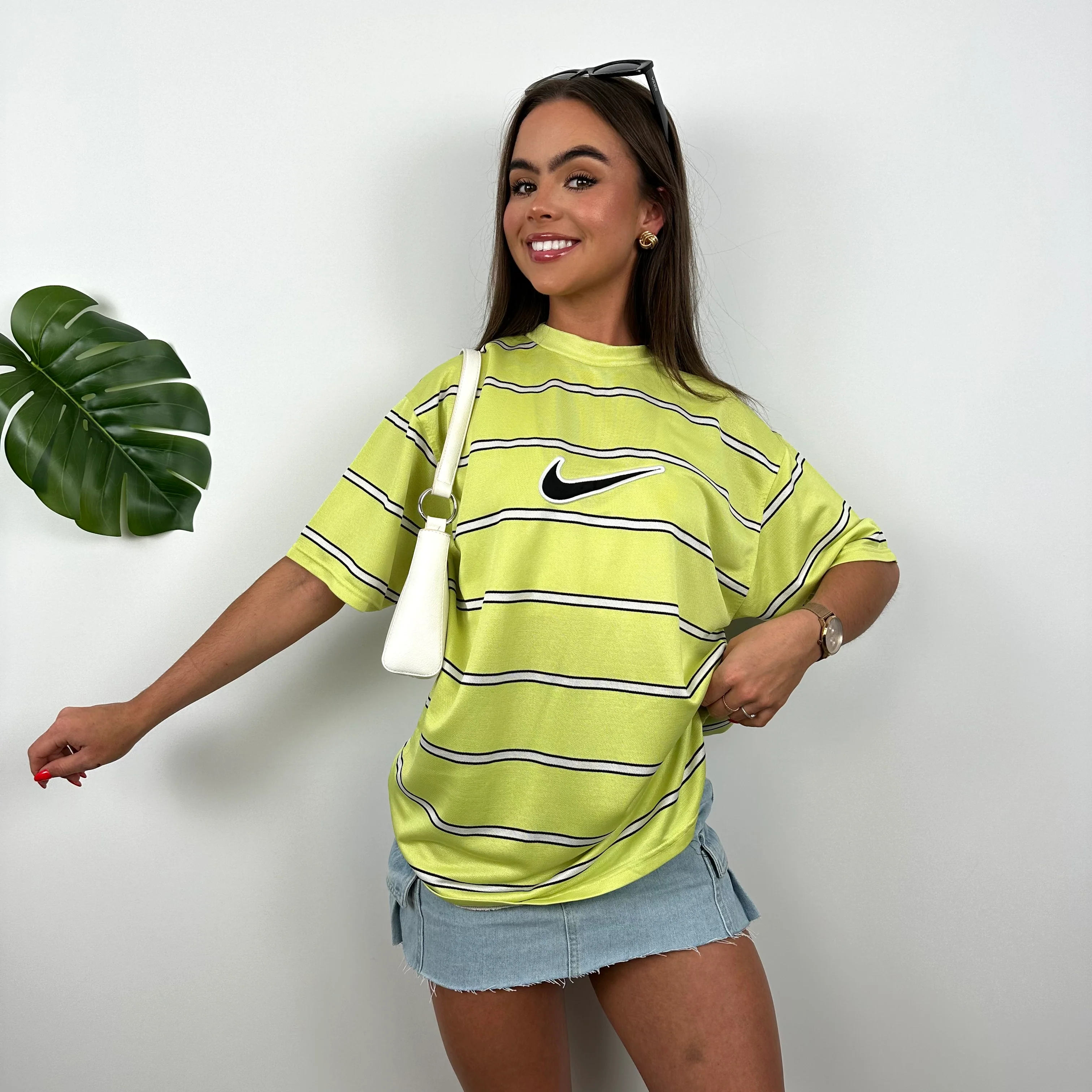 Nike RARE Lime Embroidered Centre Swoosh T Shirt (M) - Image 6