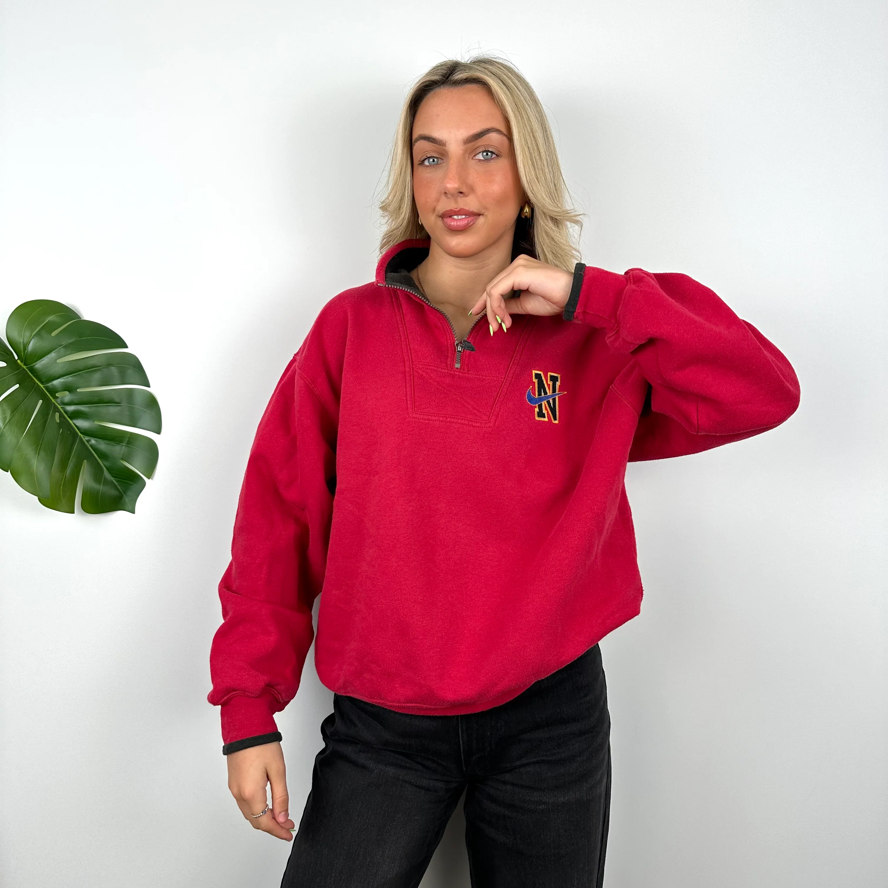 Nike Red Embroidered Quarter Zip Sweatshirt (M) - Image 2