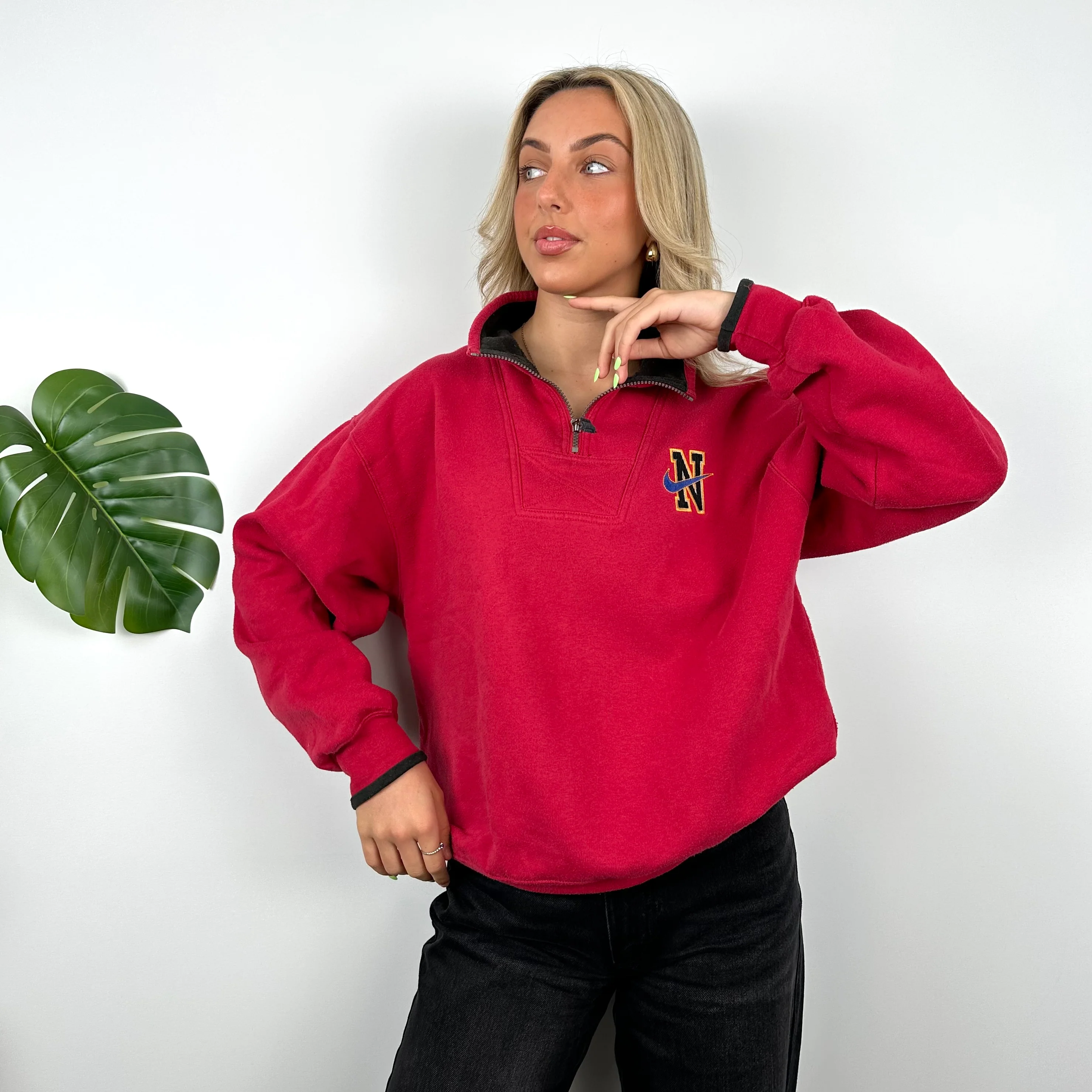 Nike Red Embroidered Quarter Zip Sweatshirt (M) - Image 4