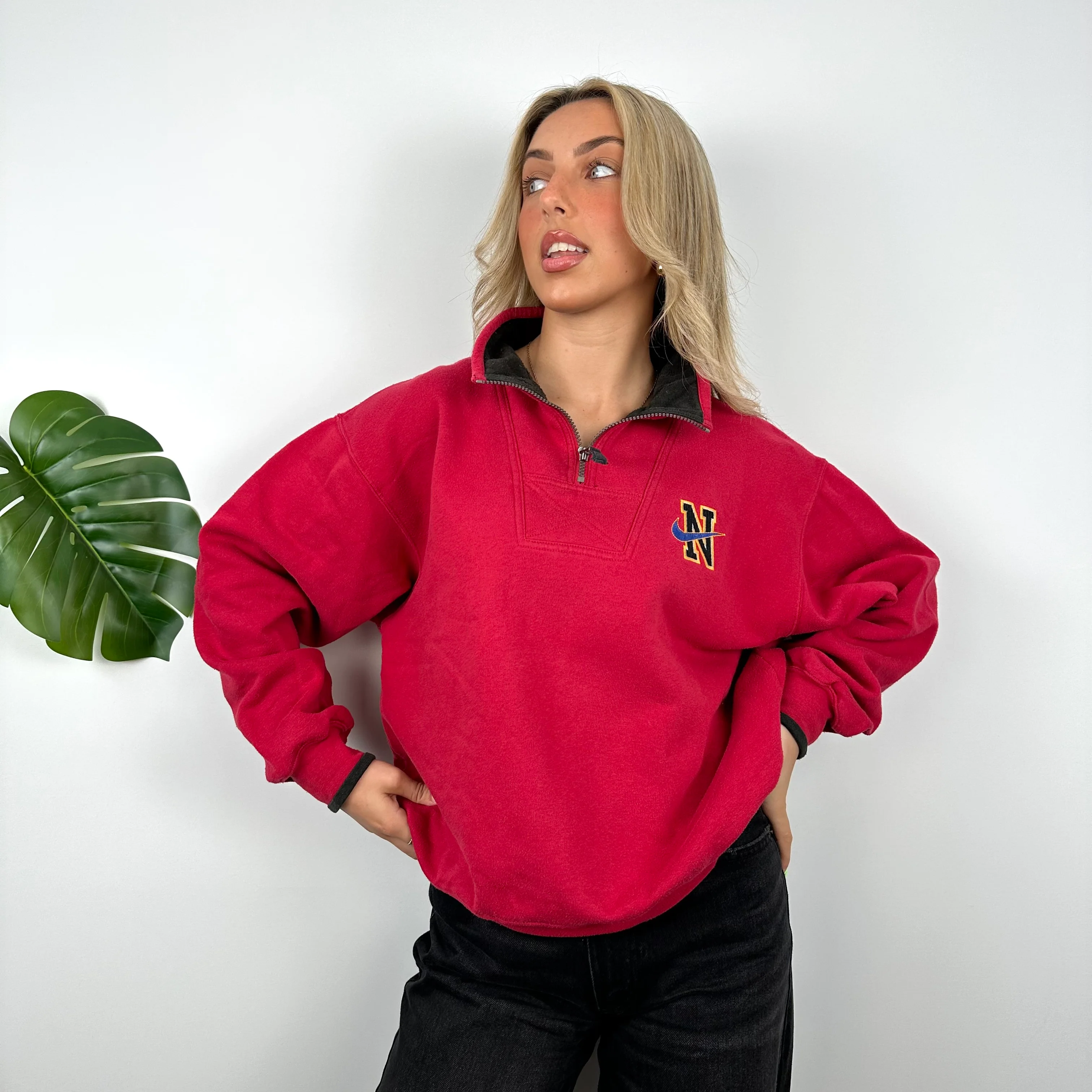 Nike Red Embroidered Quarter Zip Sweatshirt (M) - Image 6