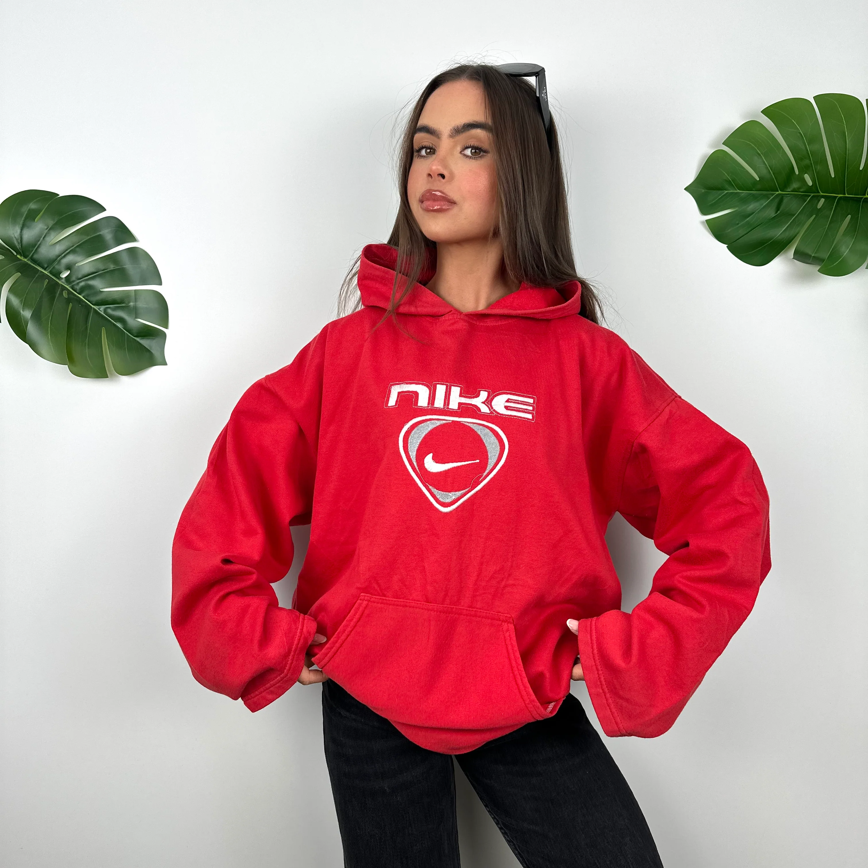 Nike Red Embroidered Spell Out Hoodie (L) - Image 2