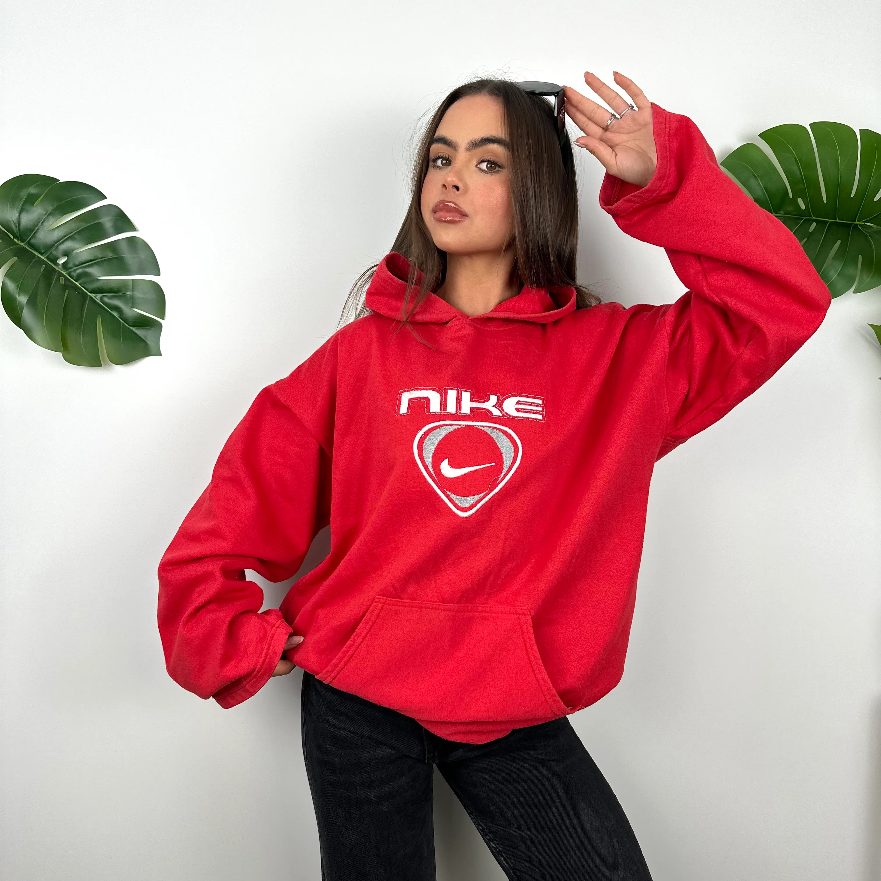 Nike Red Embroidered Spell Out Hoodie (L) - Image 5