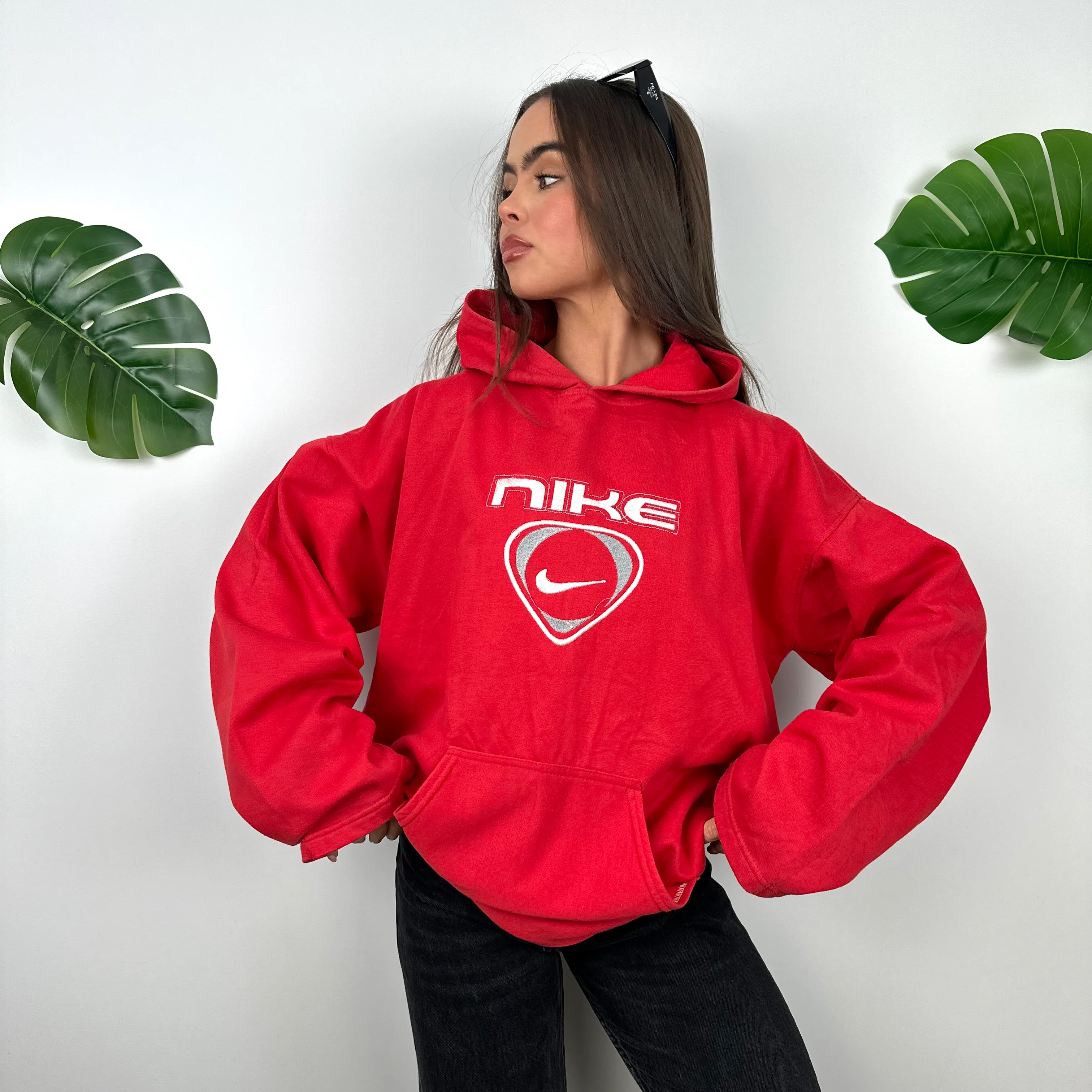 Nike Red Embroidered Spell Out Hoodie (L) - Image 7