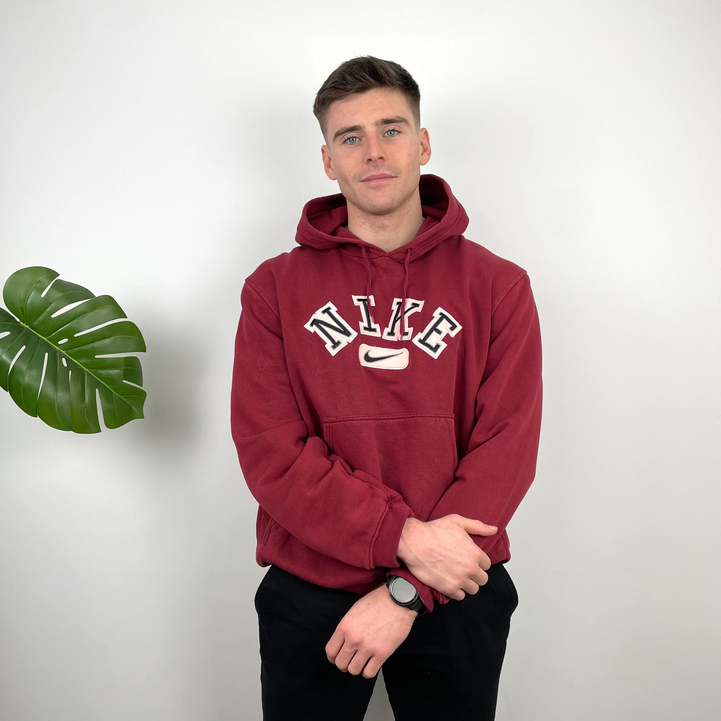 Nike Red Embroidered Spell Out Hoodie (L) - Image 2