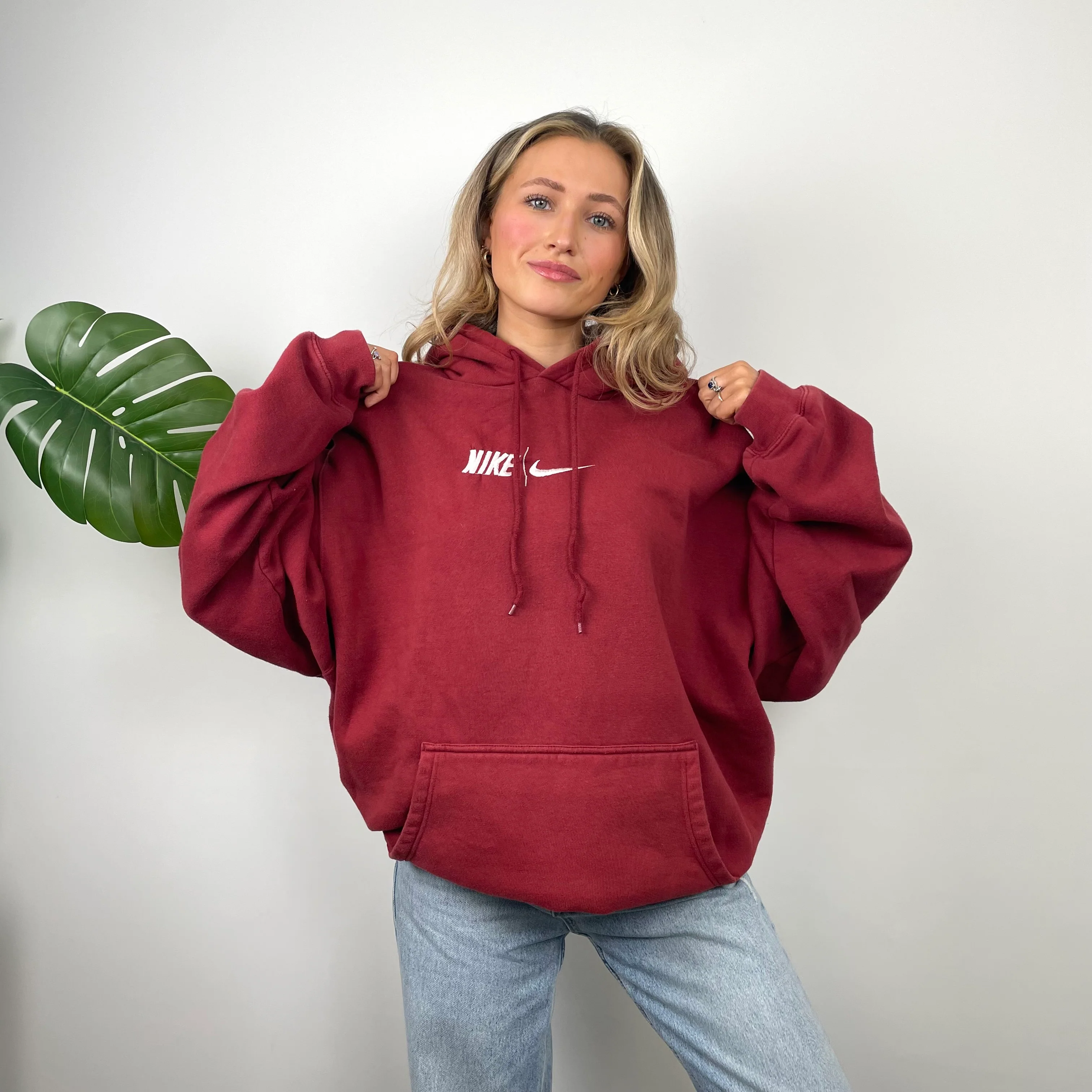 Nike Red Embroidered Spell Out Hoodie (L) - Image 2