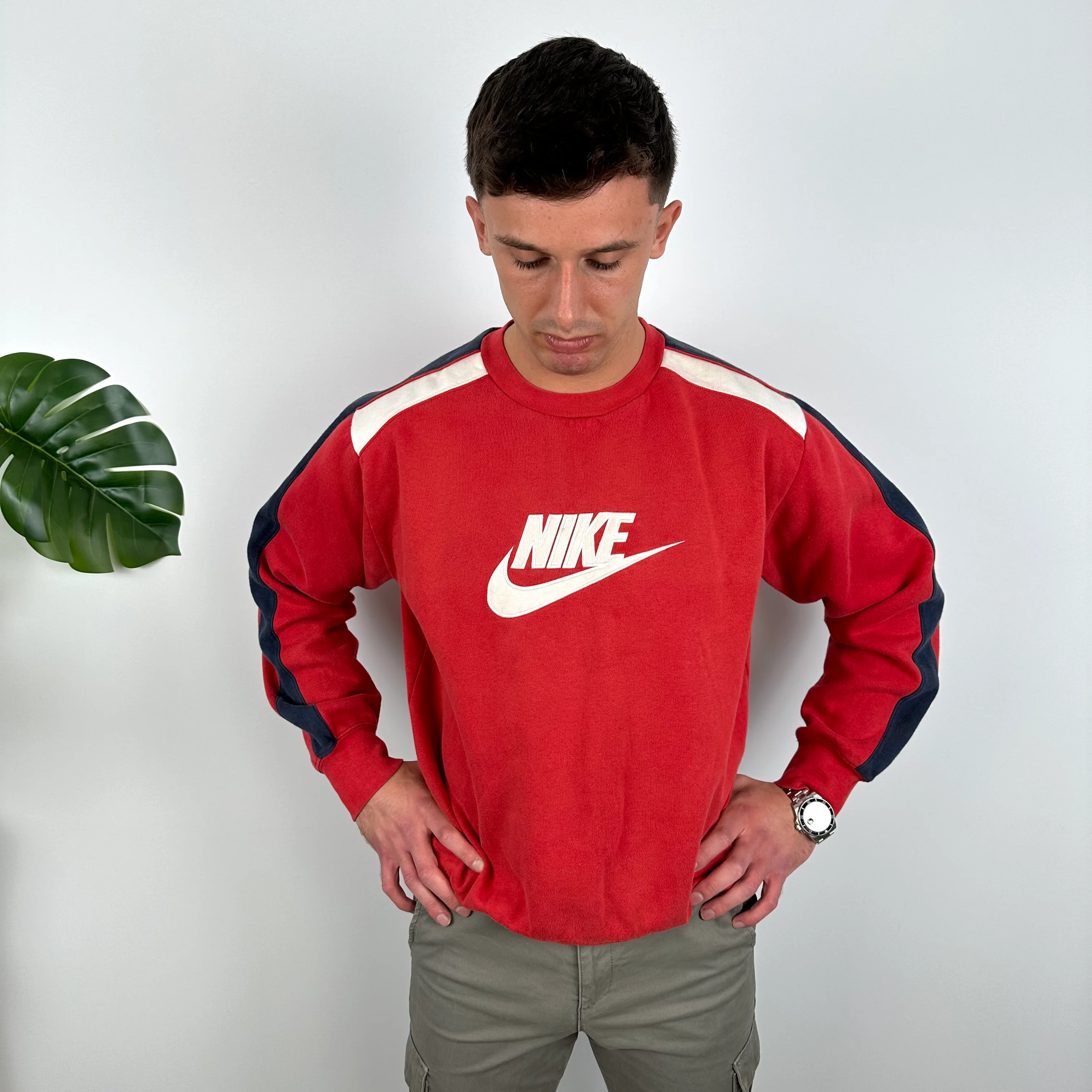 Nike Red Embroidered Spell Out Sweatshirt (M) - Image 4