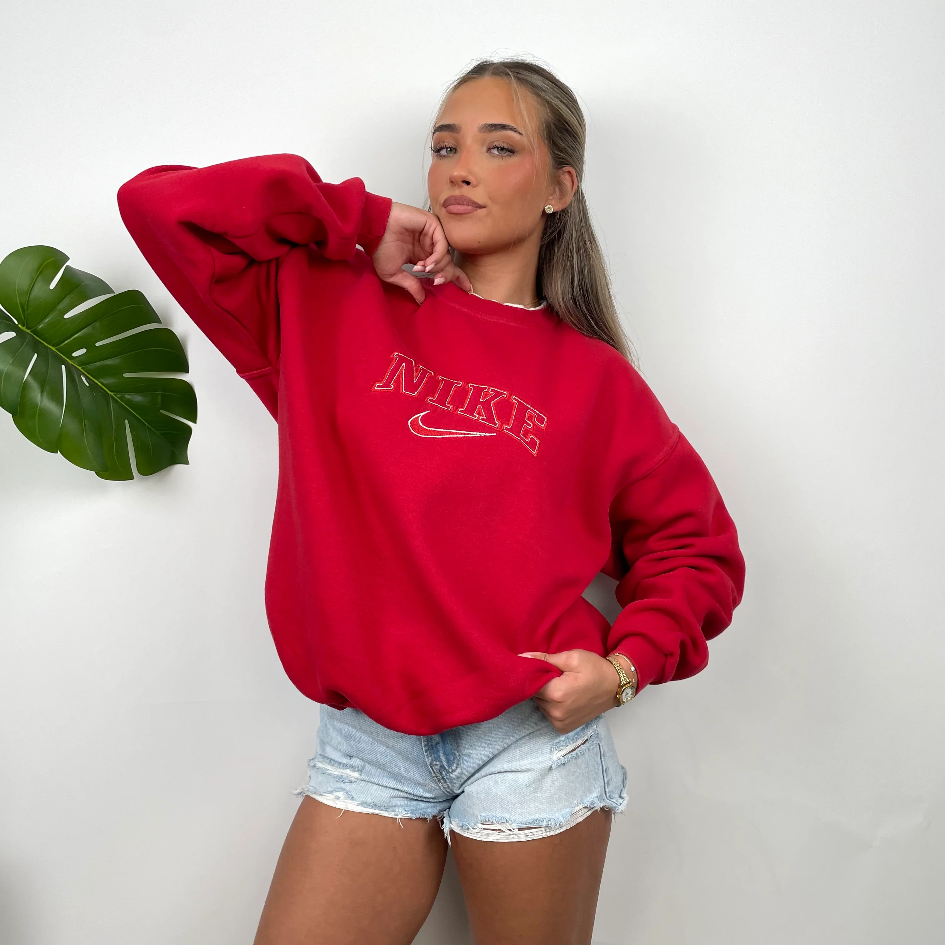 Nike Red Embroidered Spell Out Sweatshirt (L) - Image 2