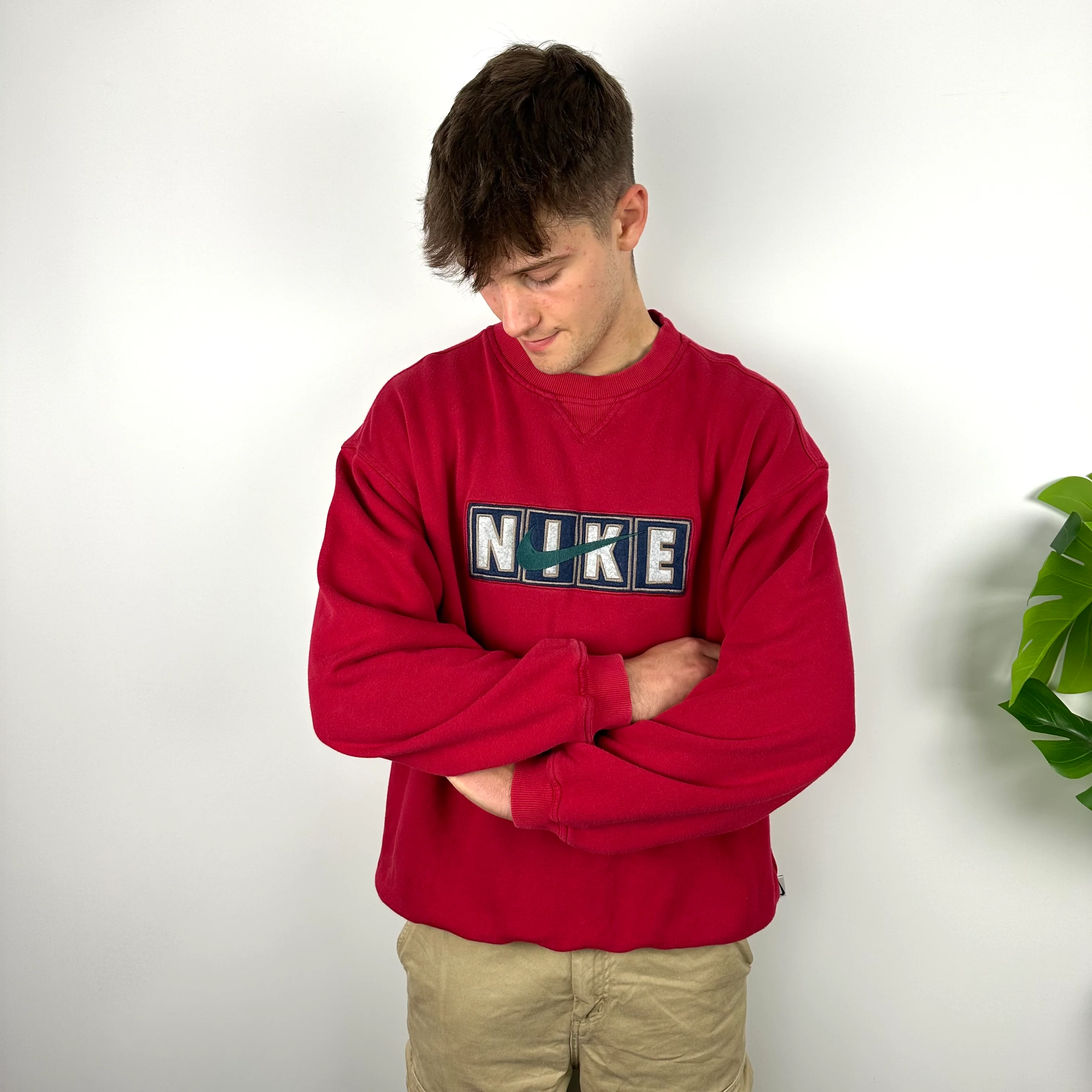 Nike Red Embroidered Spell Out Sweatshirt (L) - Image 3