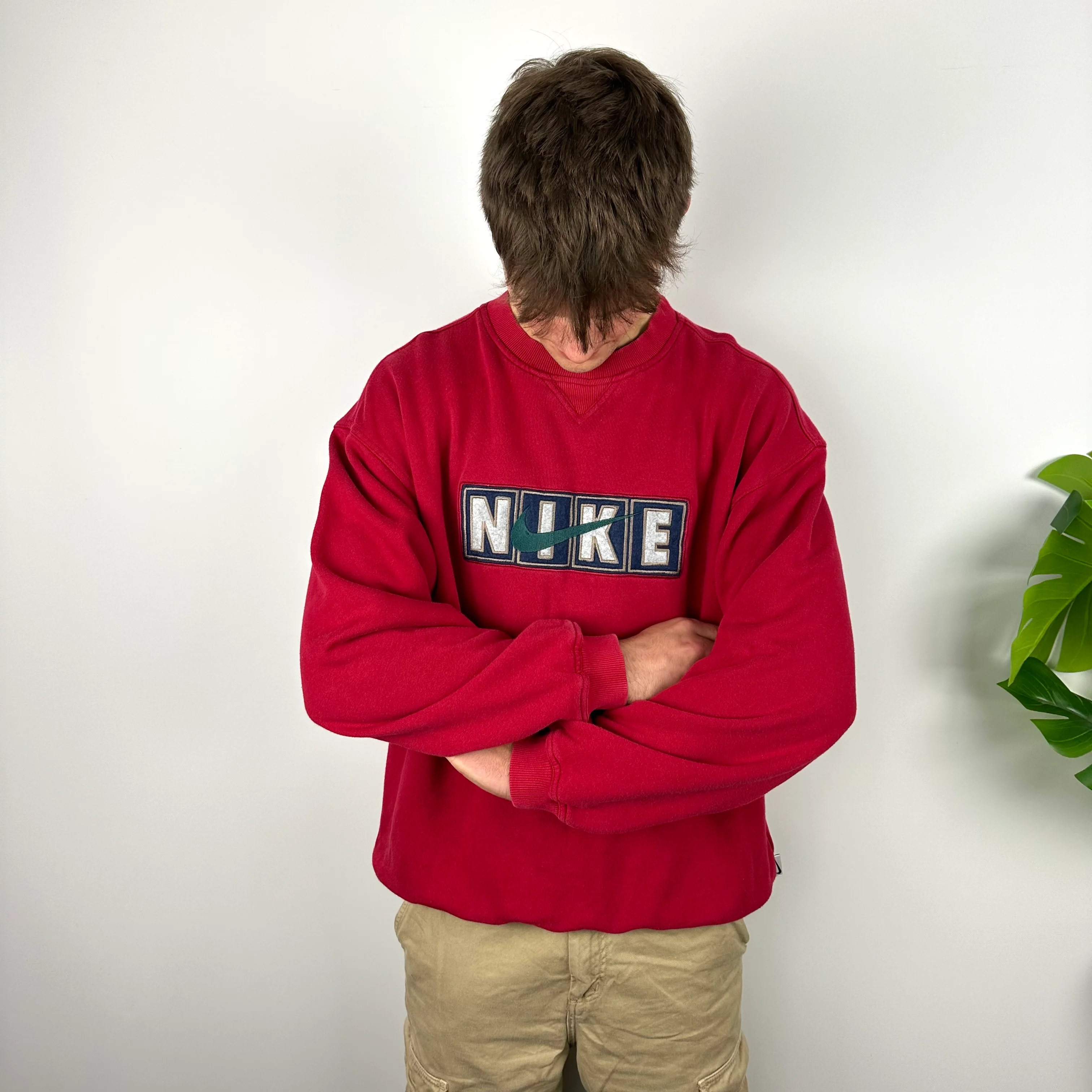 Nike Red Embroidered Spell Out Sweatshirt (L) - Image 5