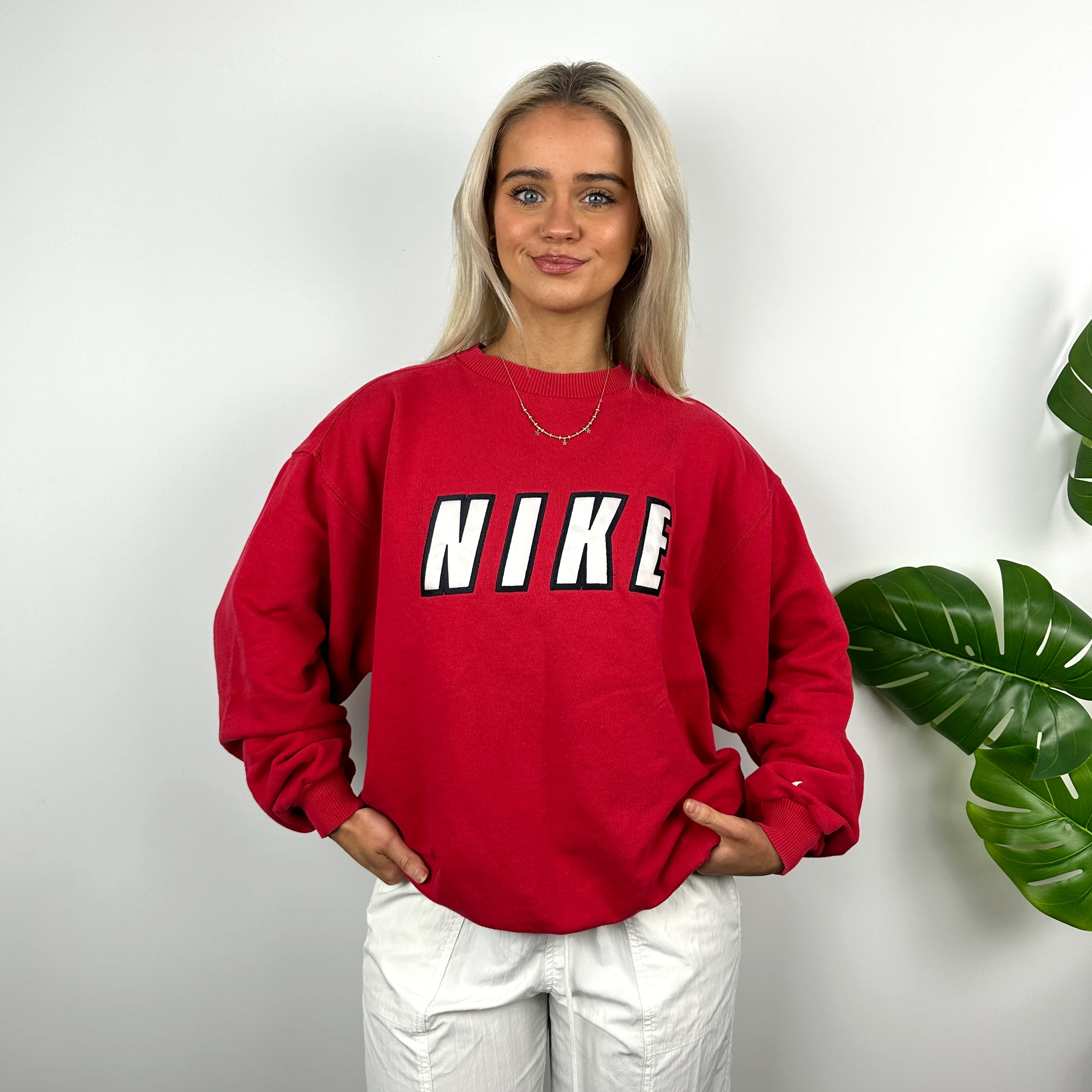 Nike Red Embroidered Spell Out Sweatshirt (M) - Image 5