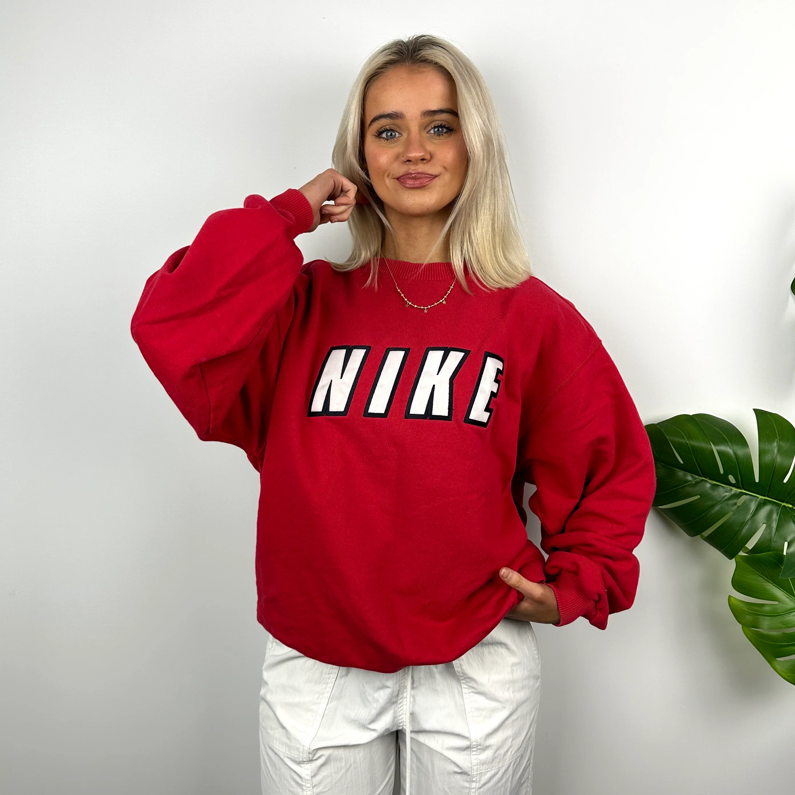 Nike Red Embroidered Spell Out Sweatshirt (M) - Image 6