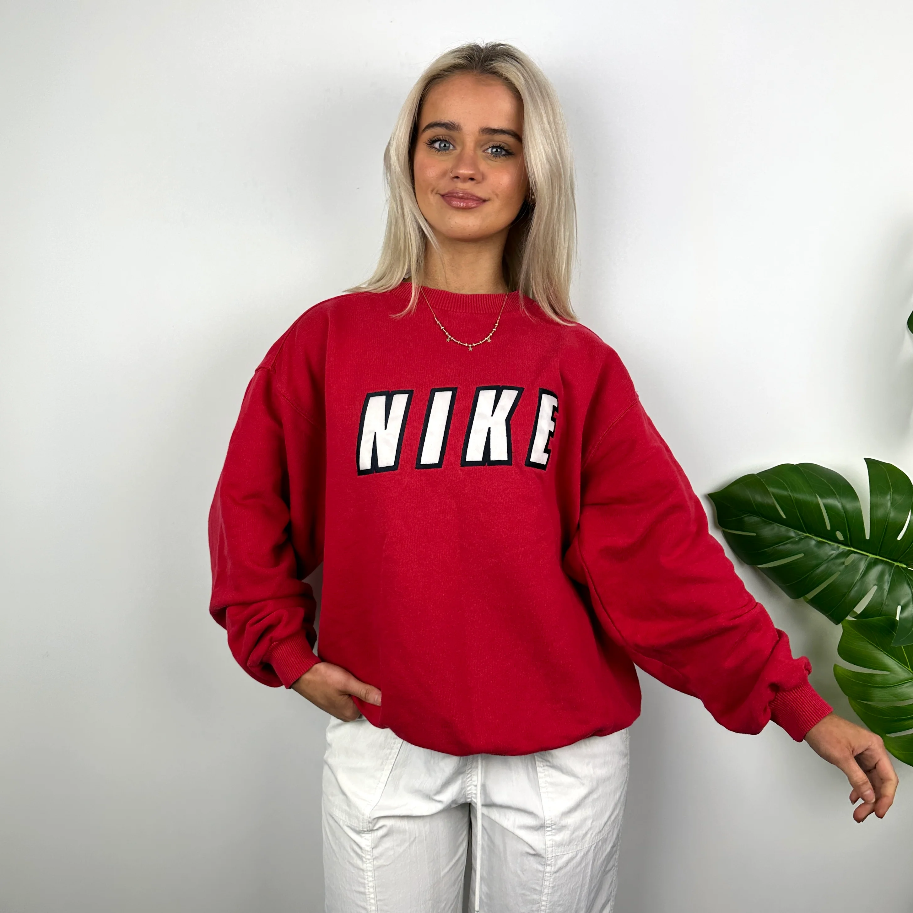 Nike Red Embroidered Spell Out Sweatshirt (M) - Image 7