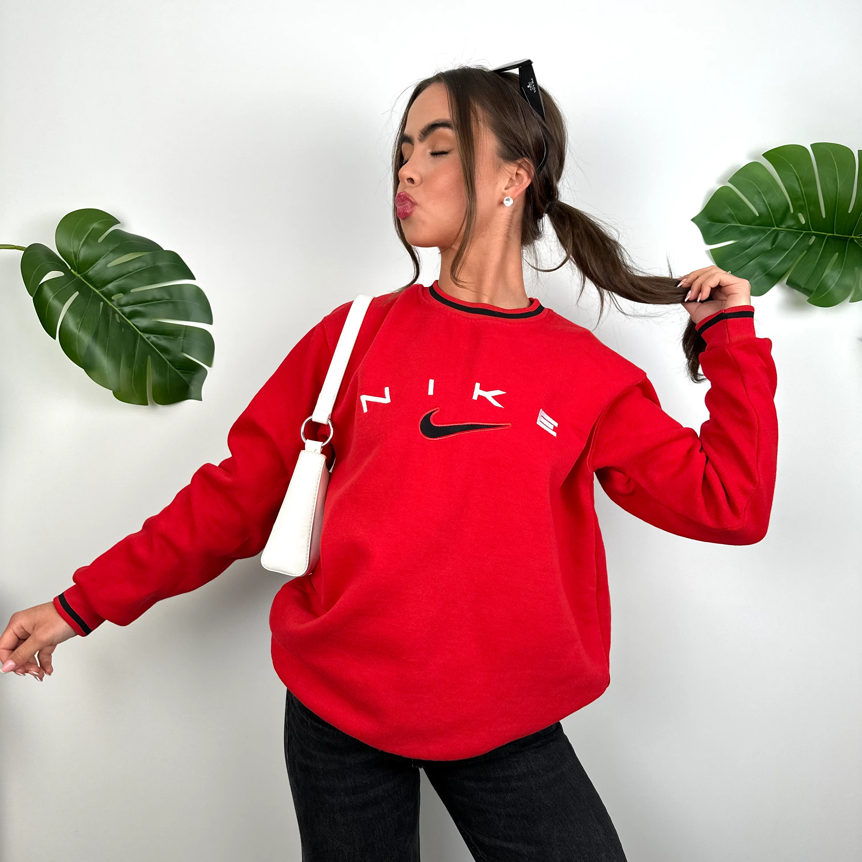 Nike Red Embroidered Spell Out Sweatshirt (M) - Image 4