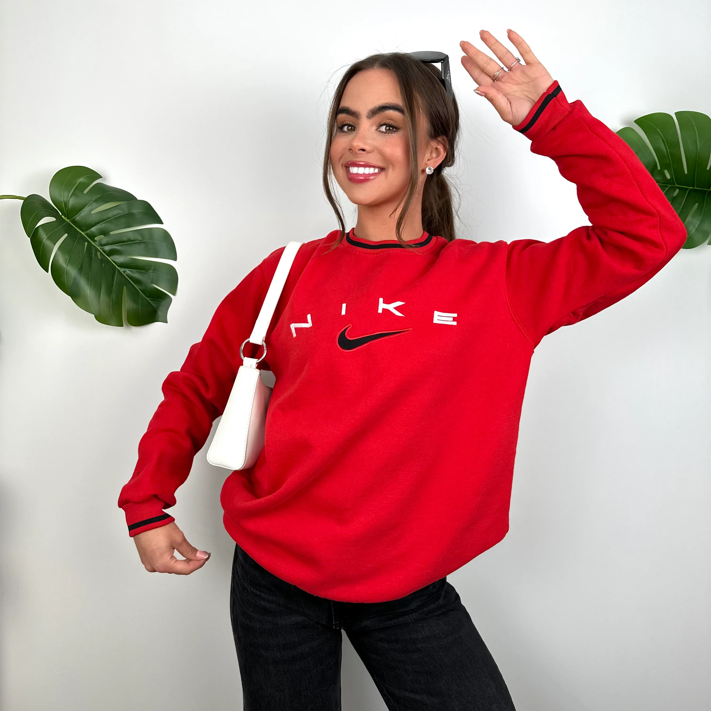 Nike Red Embroidered Spell Out Sweatshirt (M) - Image 5