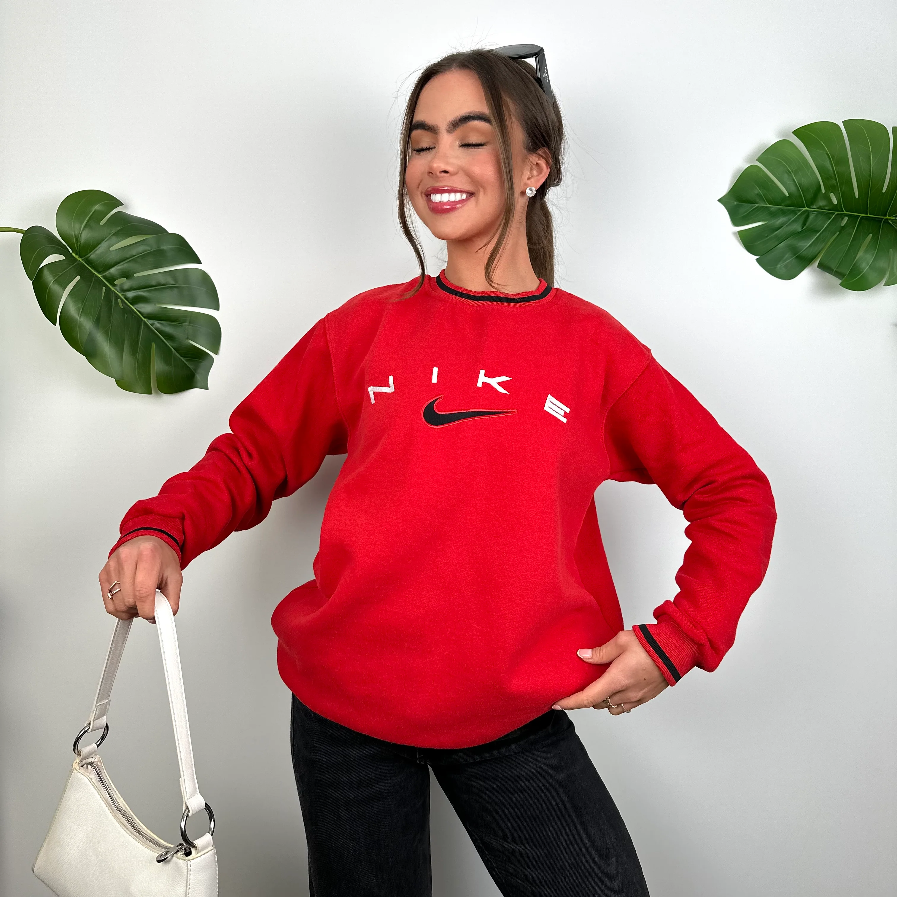Nike Red Embroidered Spell Out Sweatshirt (M) - Image 6
