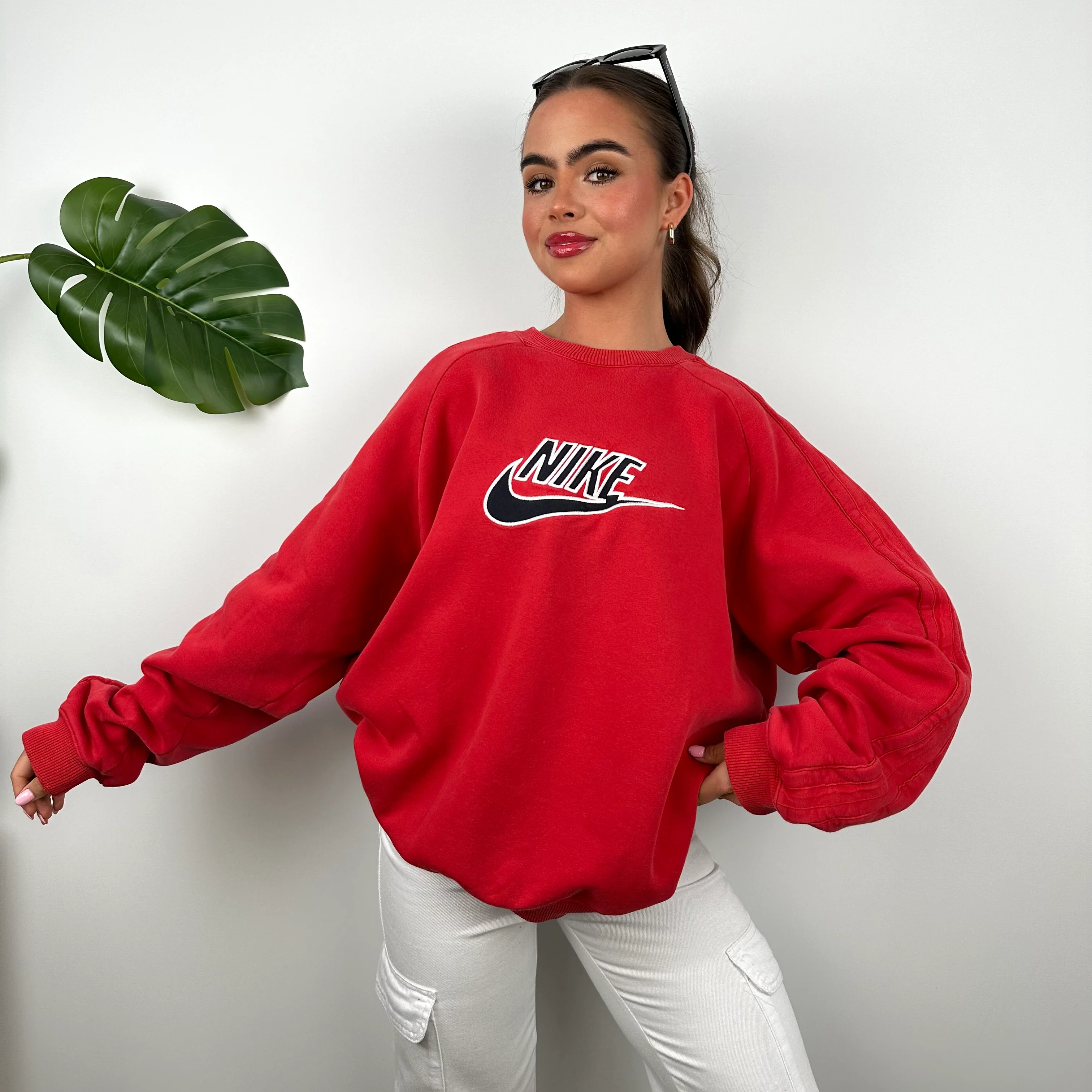 Nike Red Embroidered Spell Out Sweatshirt (M) - Image 4
