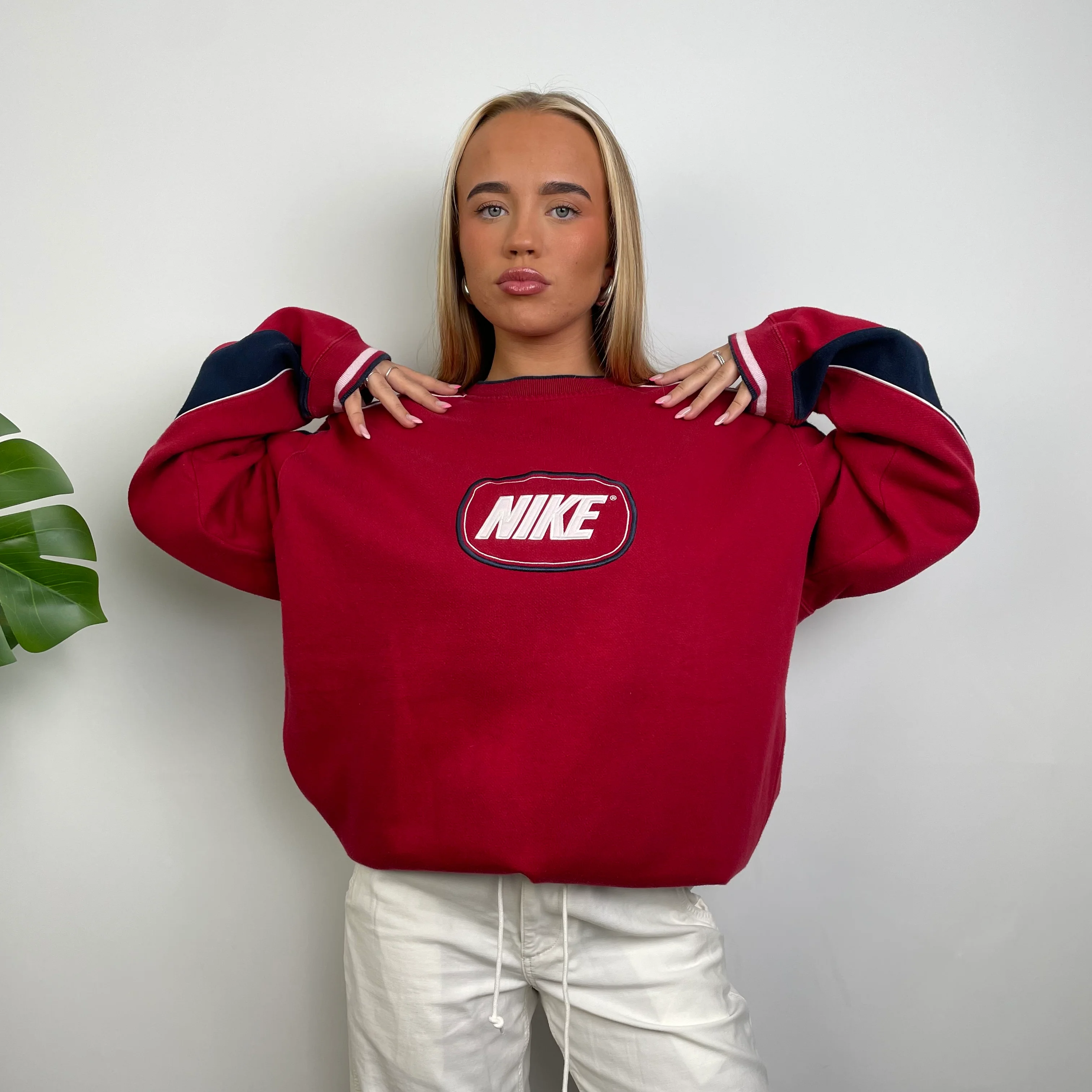 Nike Red Embroidered Spell Out Sweatshirt (L) - Image 2
