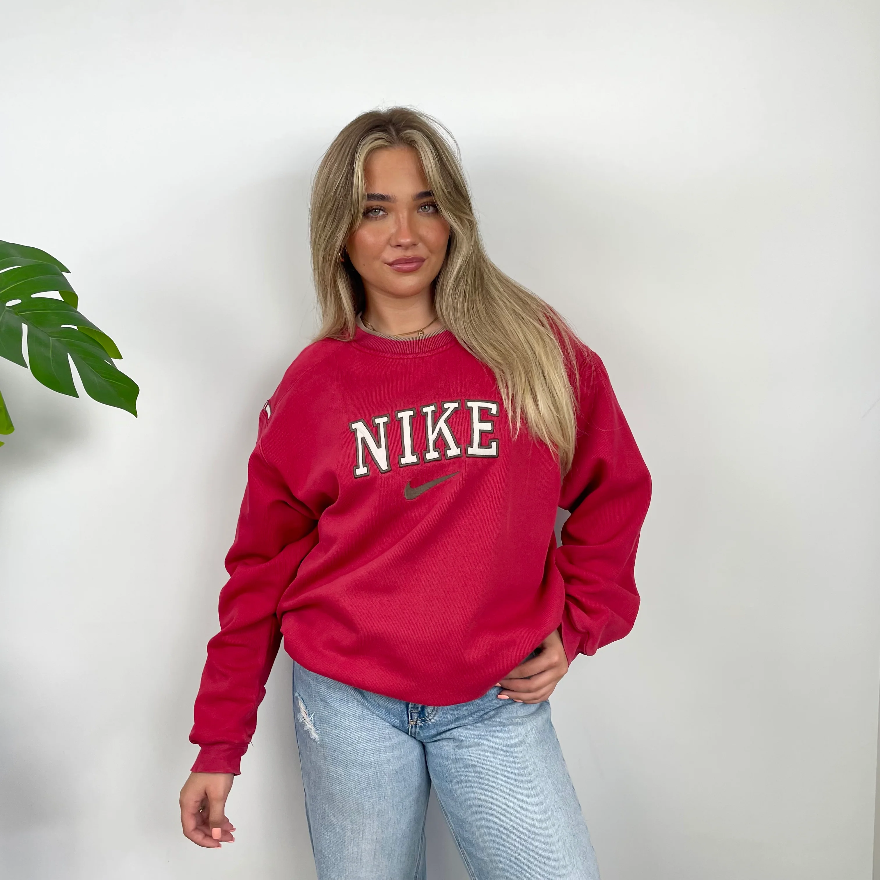 Nike Red Embroidered Spell Out Sweatshirt (L)