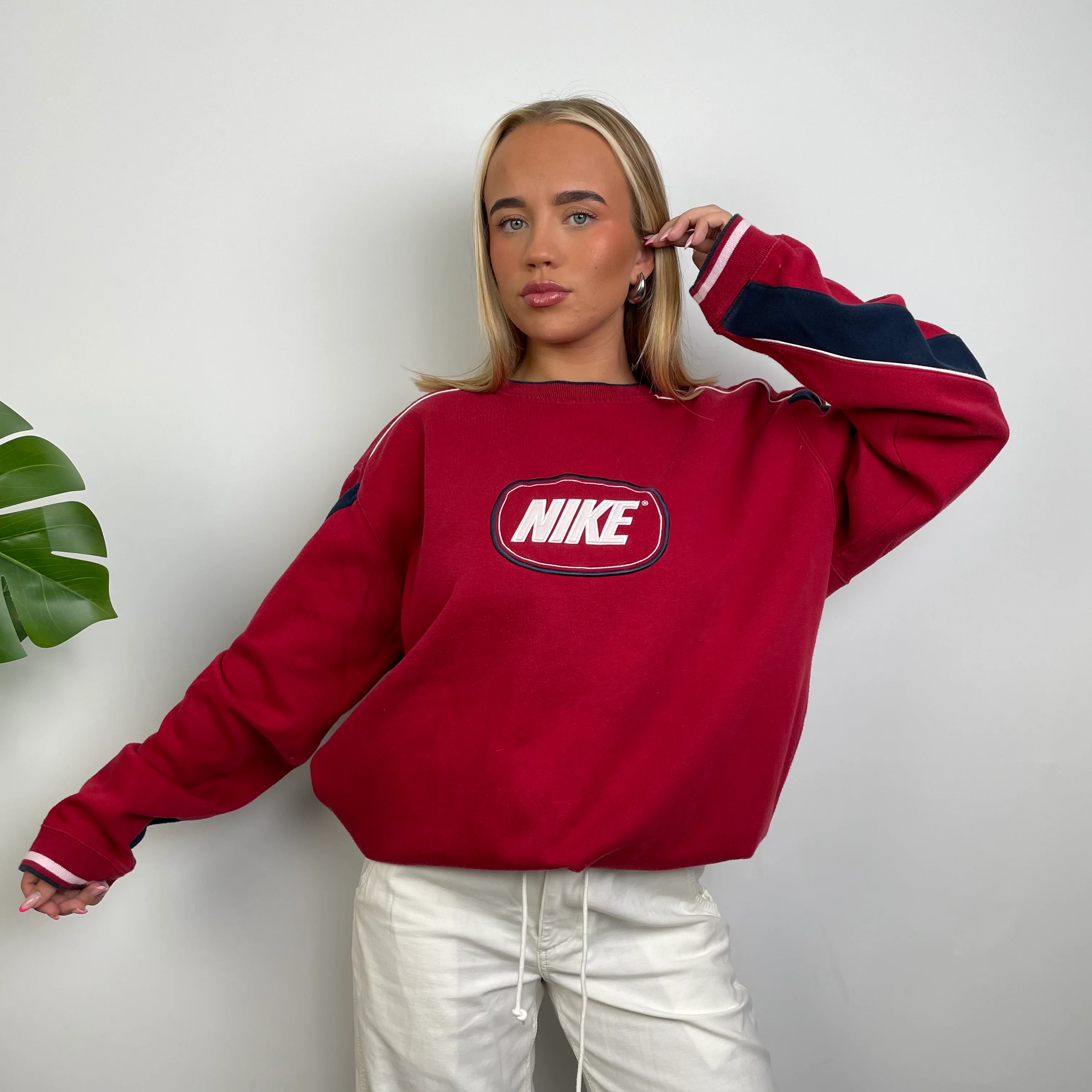 Nike Red Embroidered Spell Out Sweatshirt (L) - Image 7
