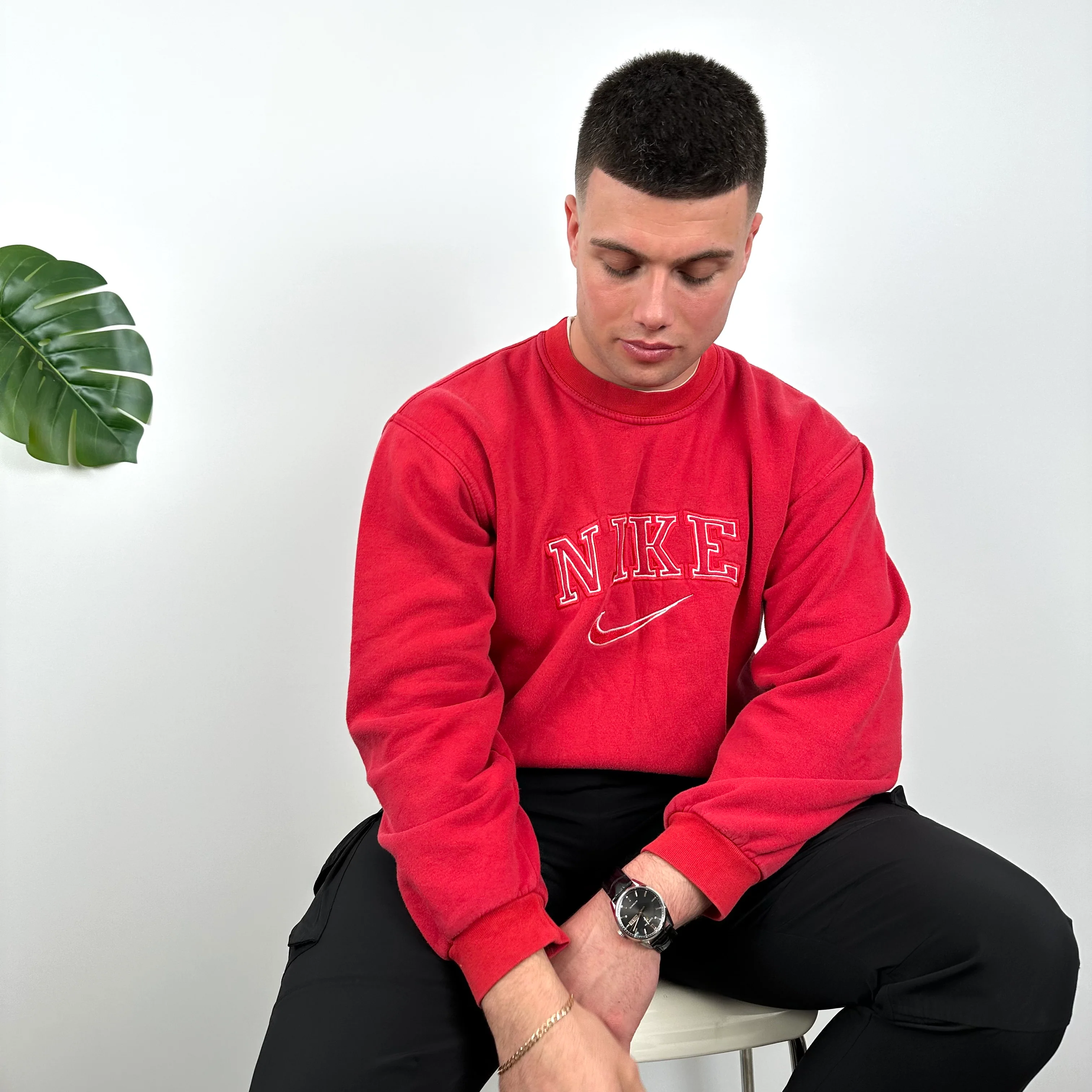 Nike Red Embroidered Spell Out Sweatshirt (M) - Image 11