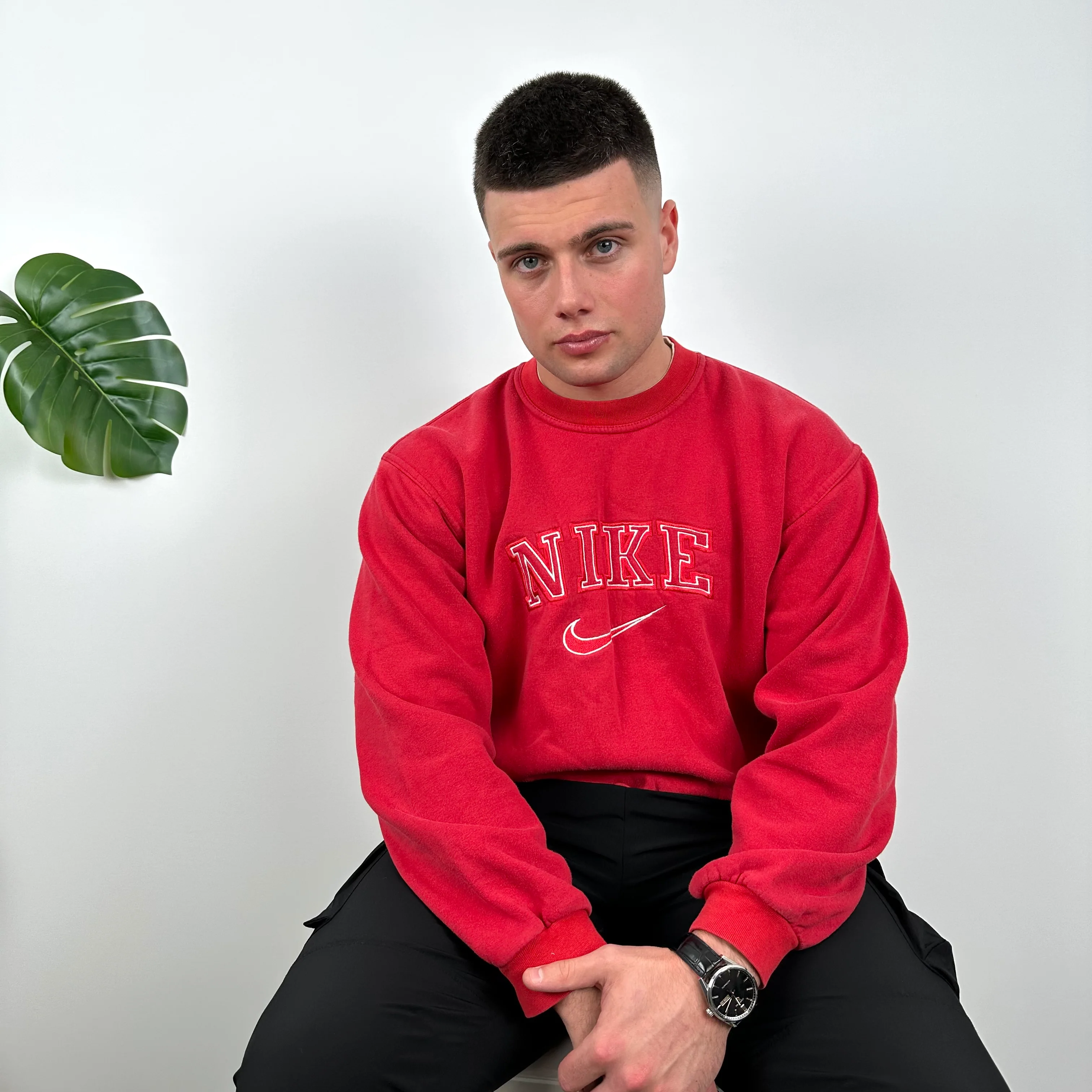 Nike Red Embroidered Spell Out Sweatshirt (M) - Image 3