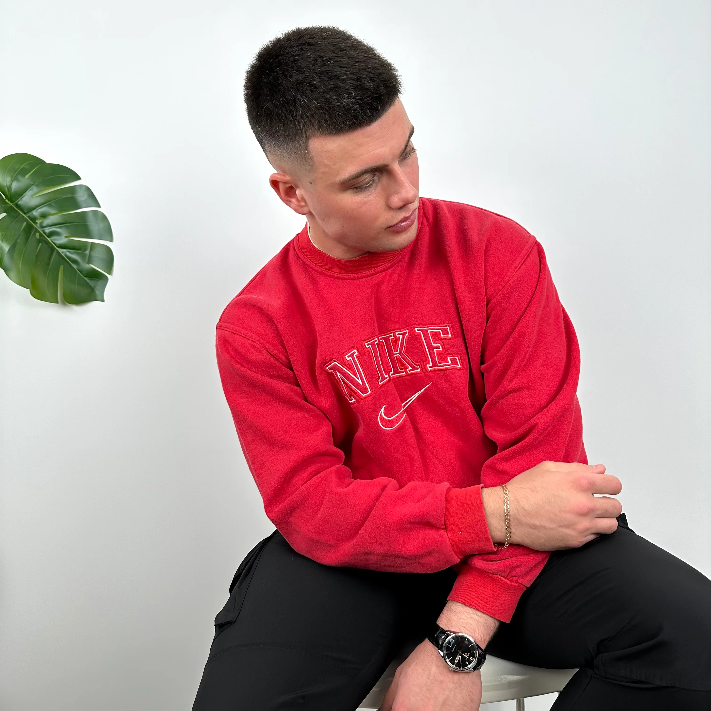 Nike Red Embroidered Spell Out Sweatshirt (M) - Image 5