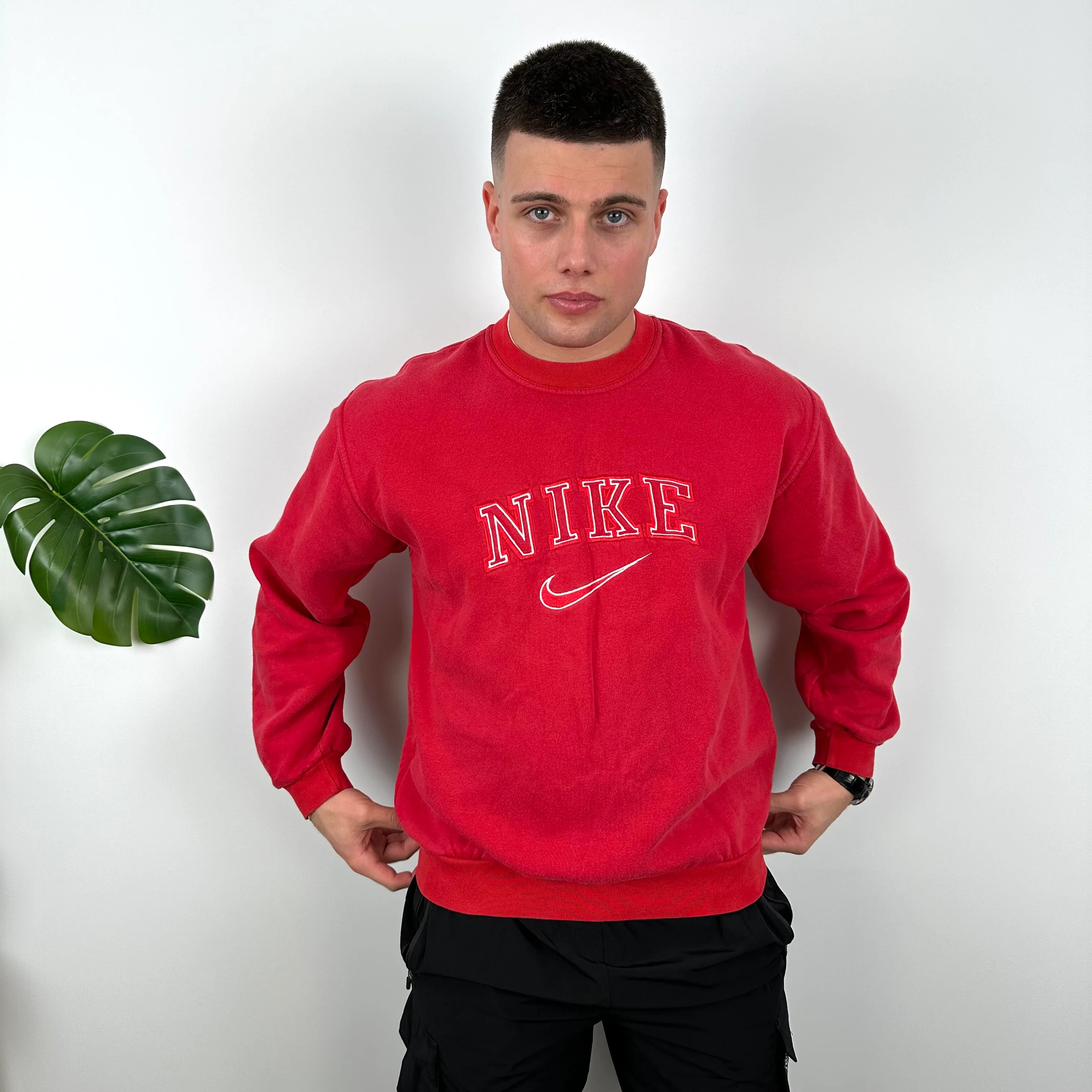 Nike Red Embroidered Spell Out Sweatshirt (M) - Image 6