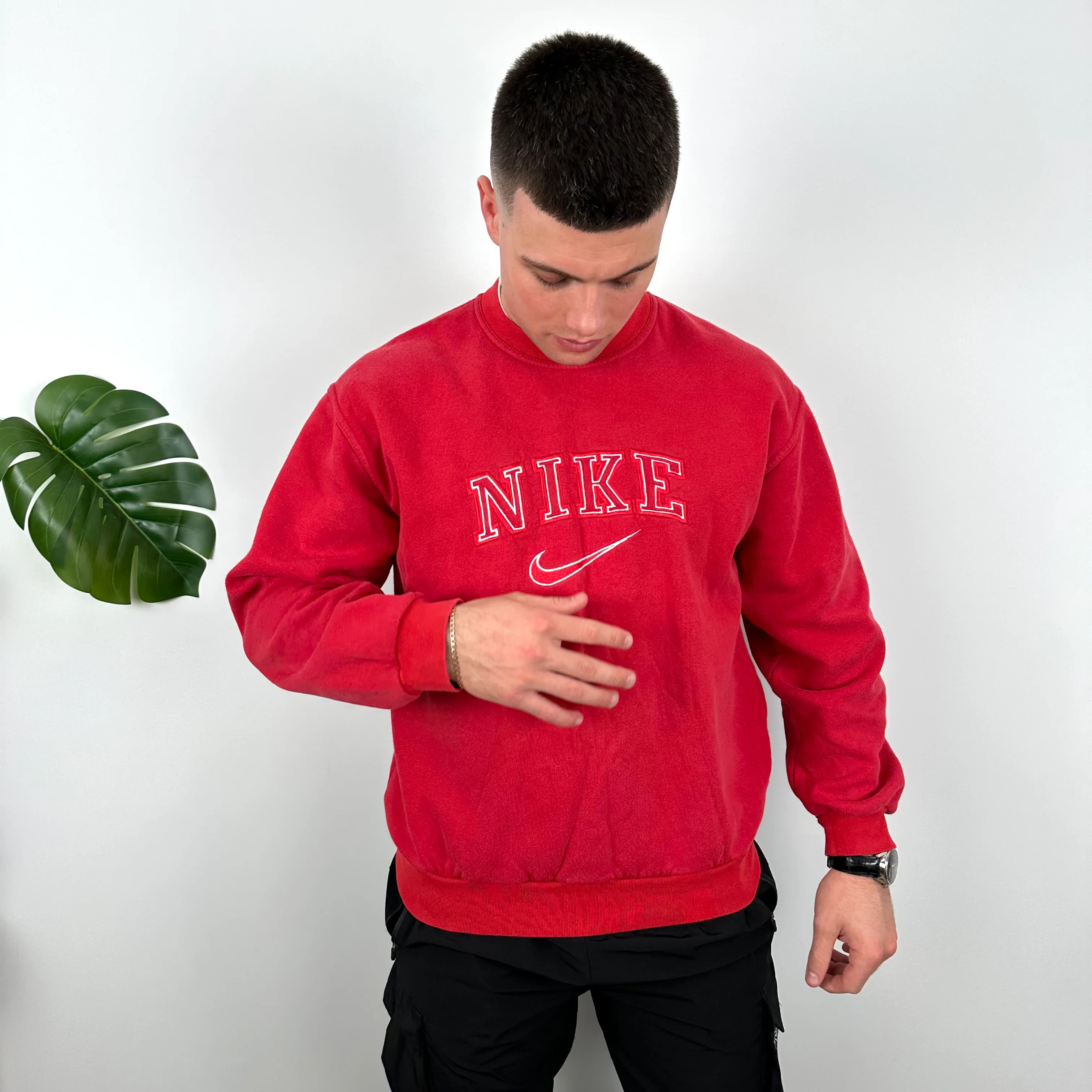 Nike Red Embroidered Spell Out Sweatshirt (M) - Image 7