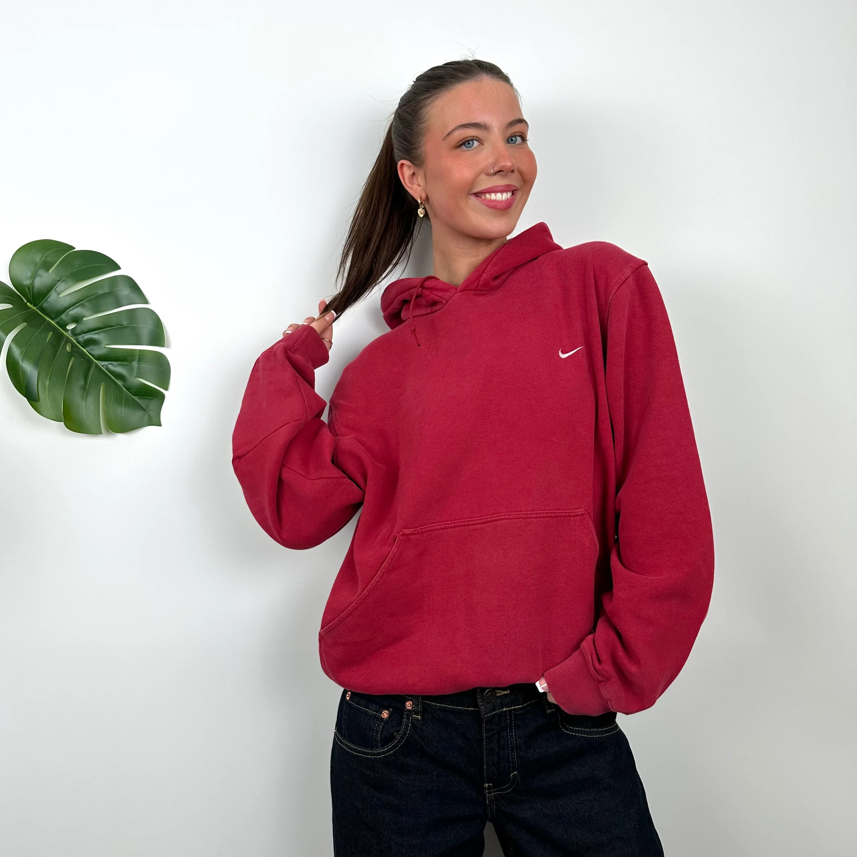 Nike Red Embroidered Swoosh Hoodie (M) - Image 2