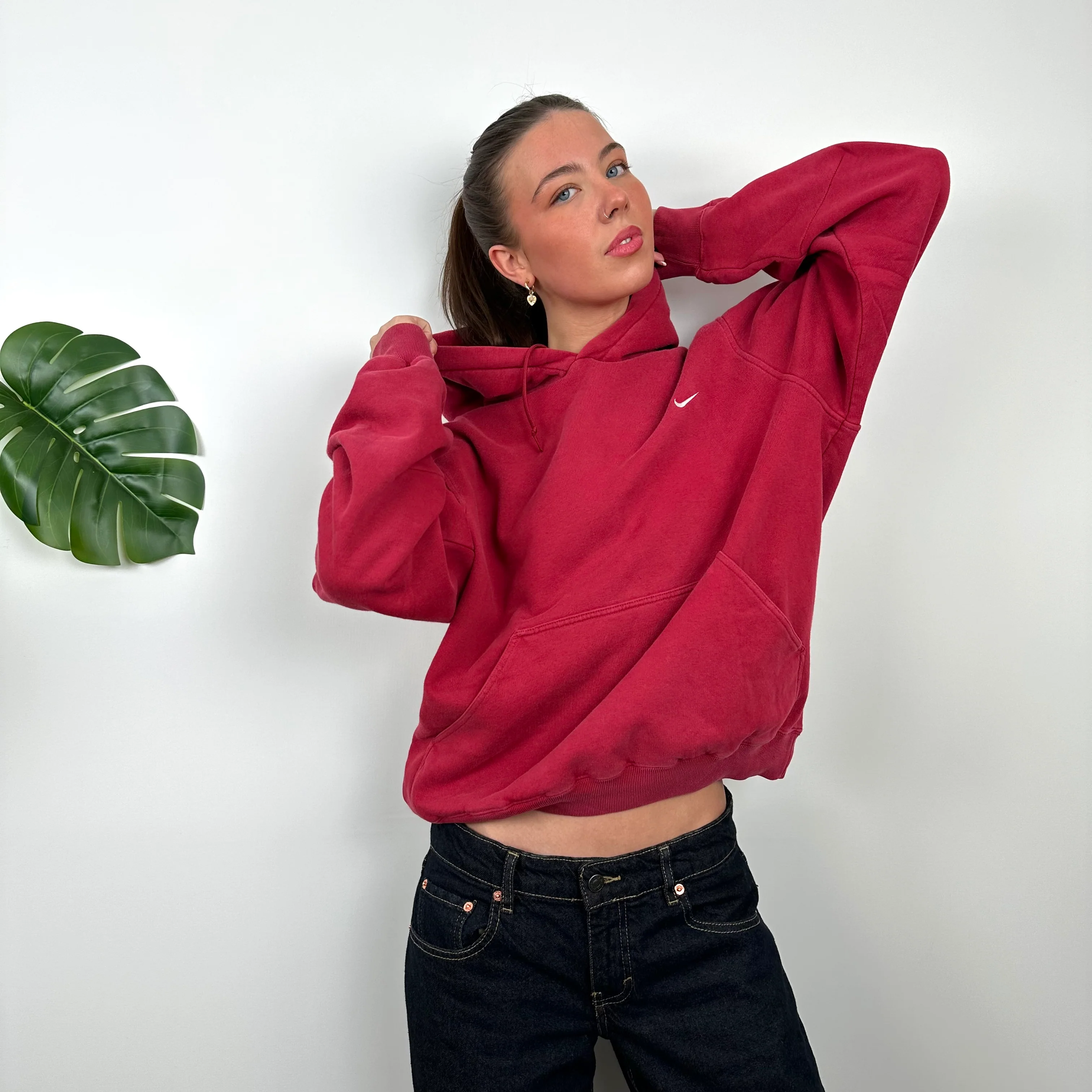 Nike Red Embroidered Swoosh Hoodie (M) - Image 3