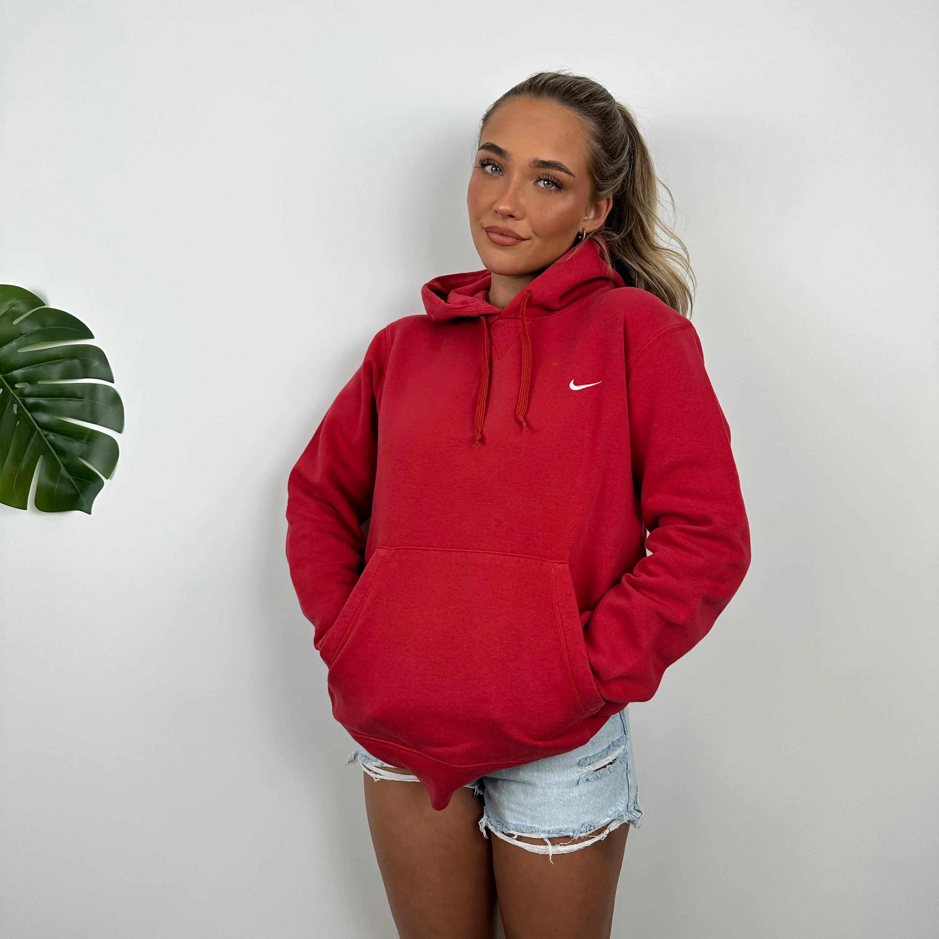 Nike Red Embroidered Swoosh Hoodie (M) - Image 2