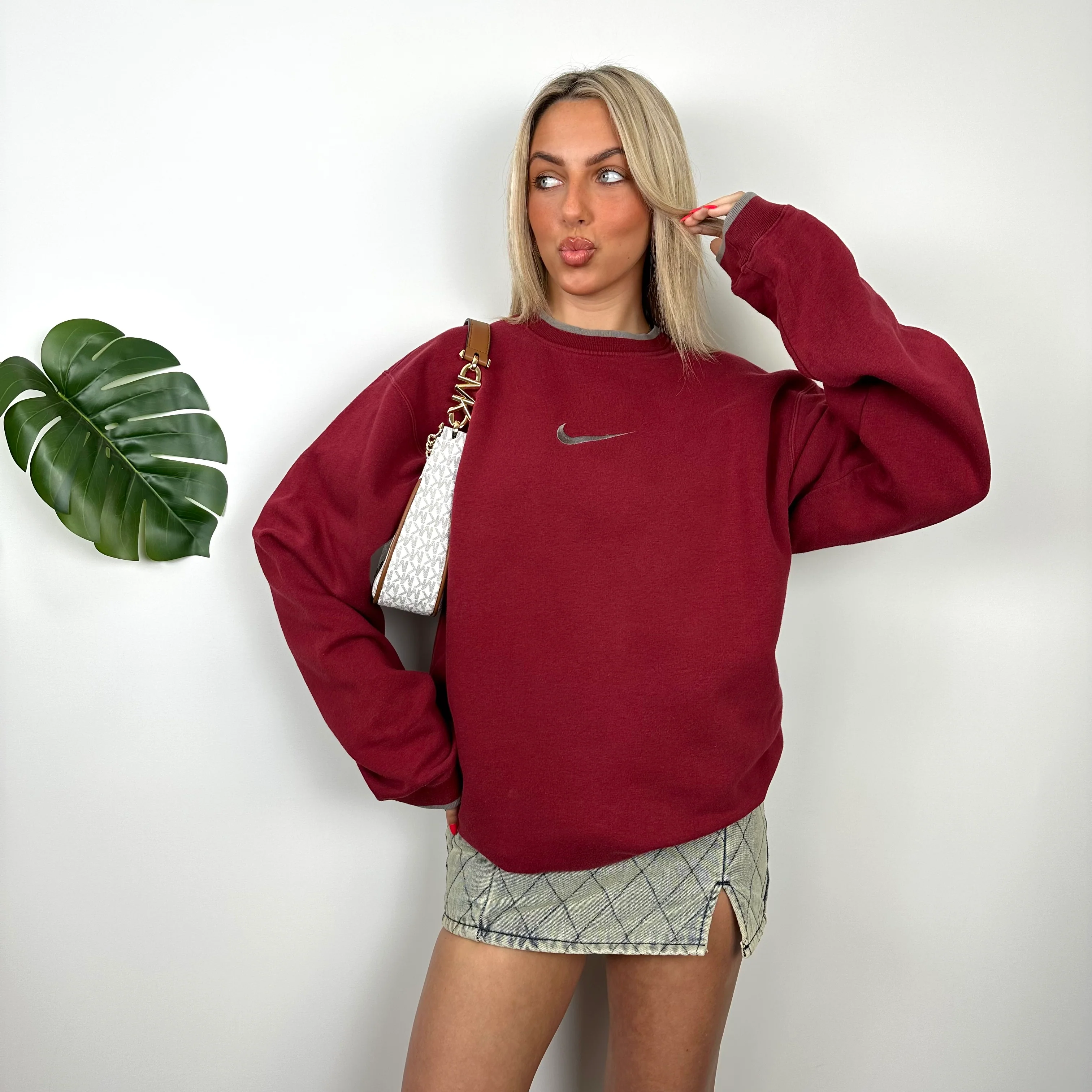 Nike Red Embroidered Swoosh Sweatshirt (M) - Image 4