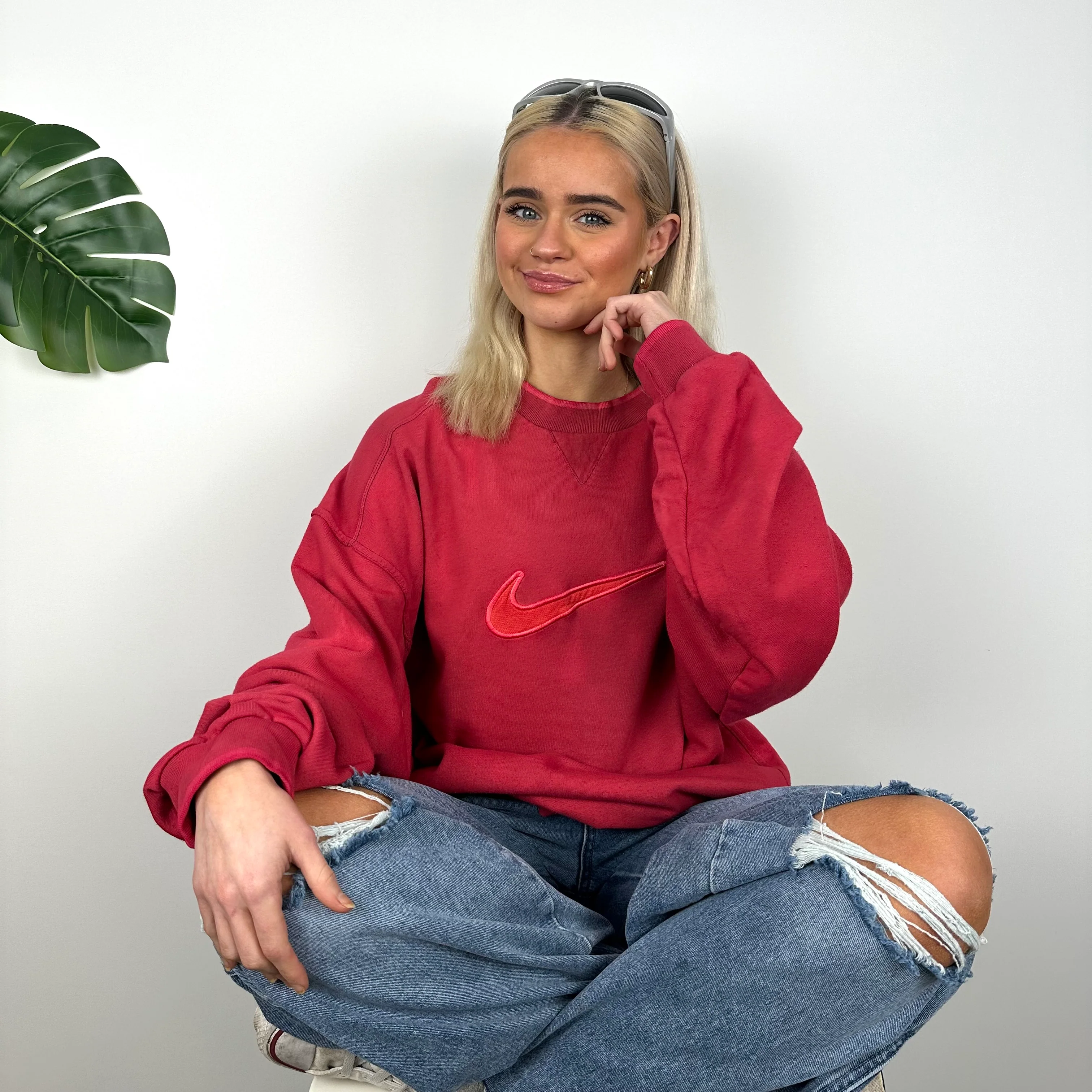 Nike Red Embroidered Swoosh Sweatshirt (XL) - Image 4