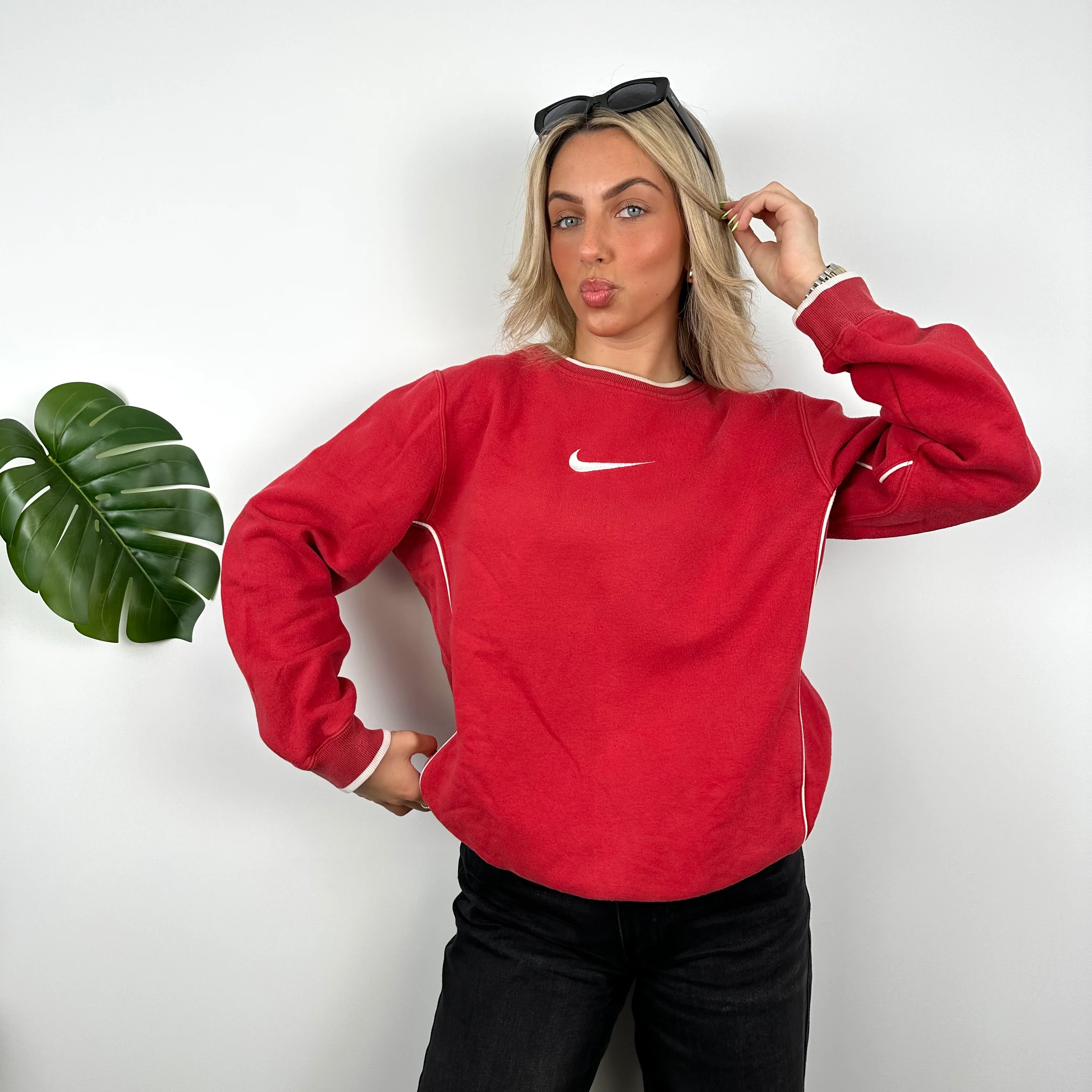 Nike Red Embroidered Swoosh Sweatshirt (M) - Image 2