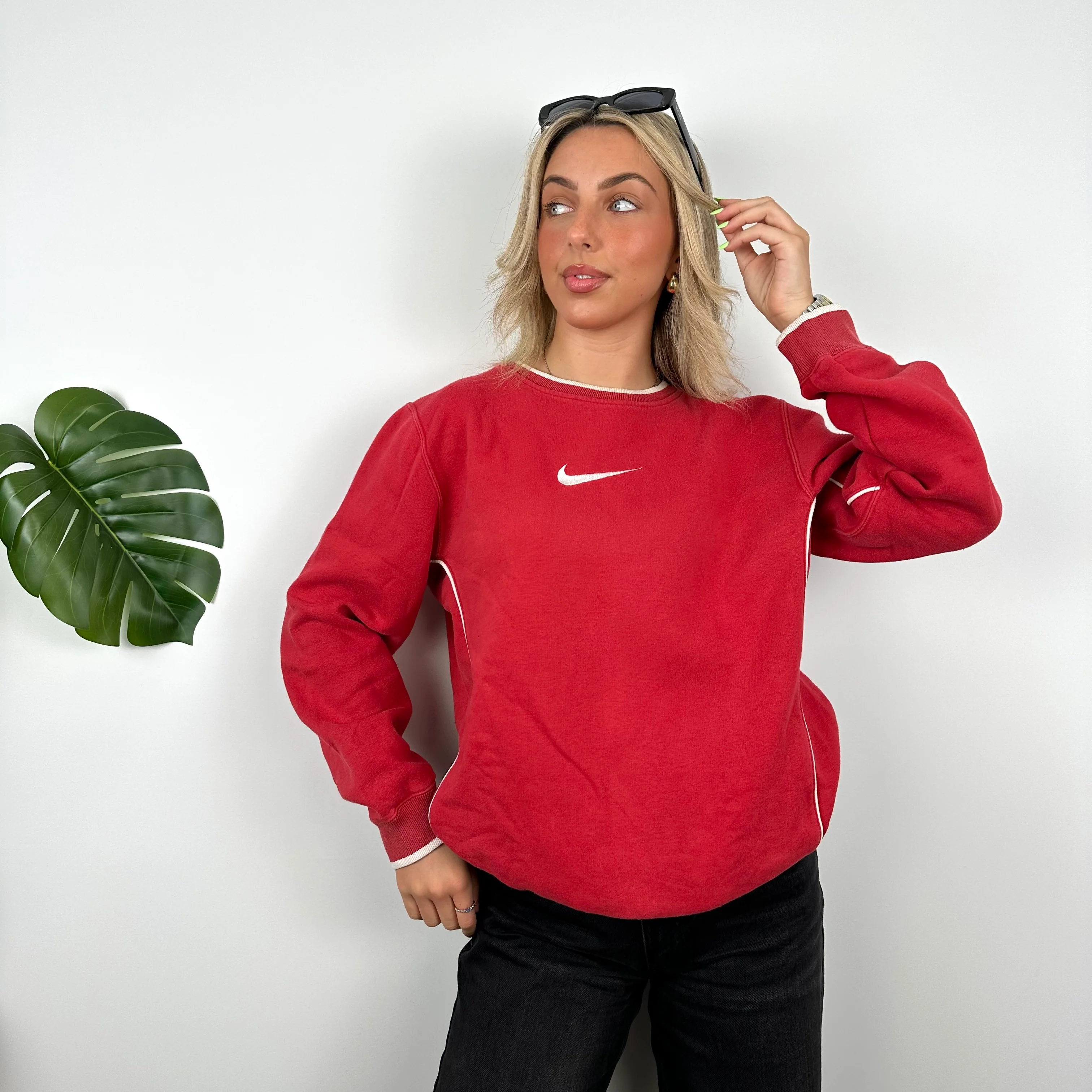 Nike Red Embroidered Swoosh Sweatshirt (M) - Image 3