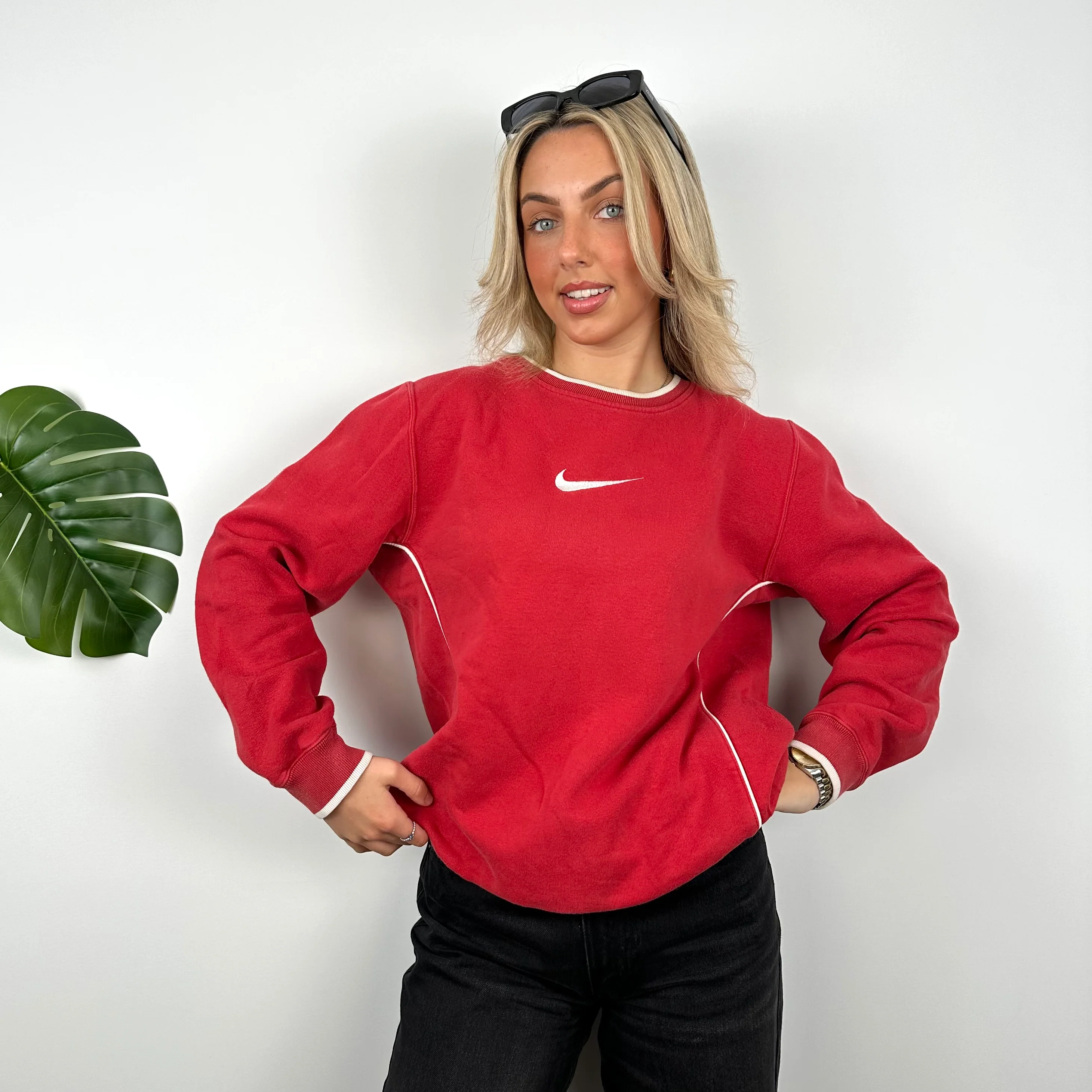 Nike Red Embroidered Swoosh Sweatshirt (M) - Image 5