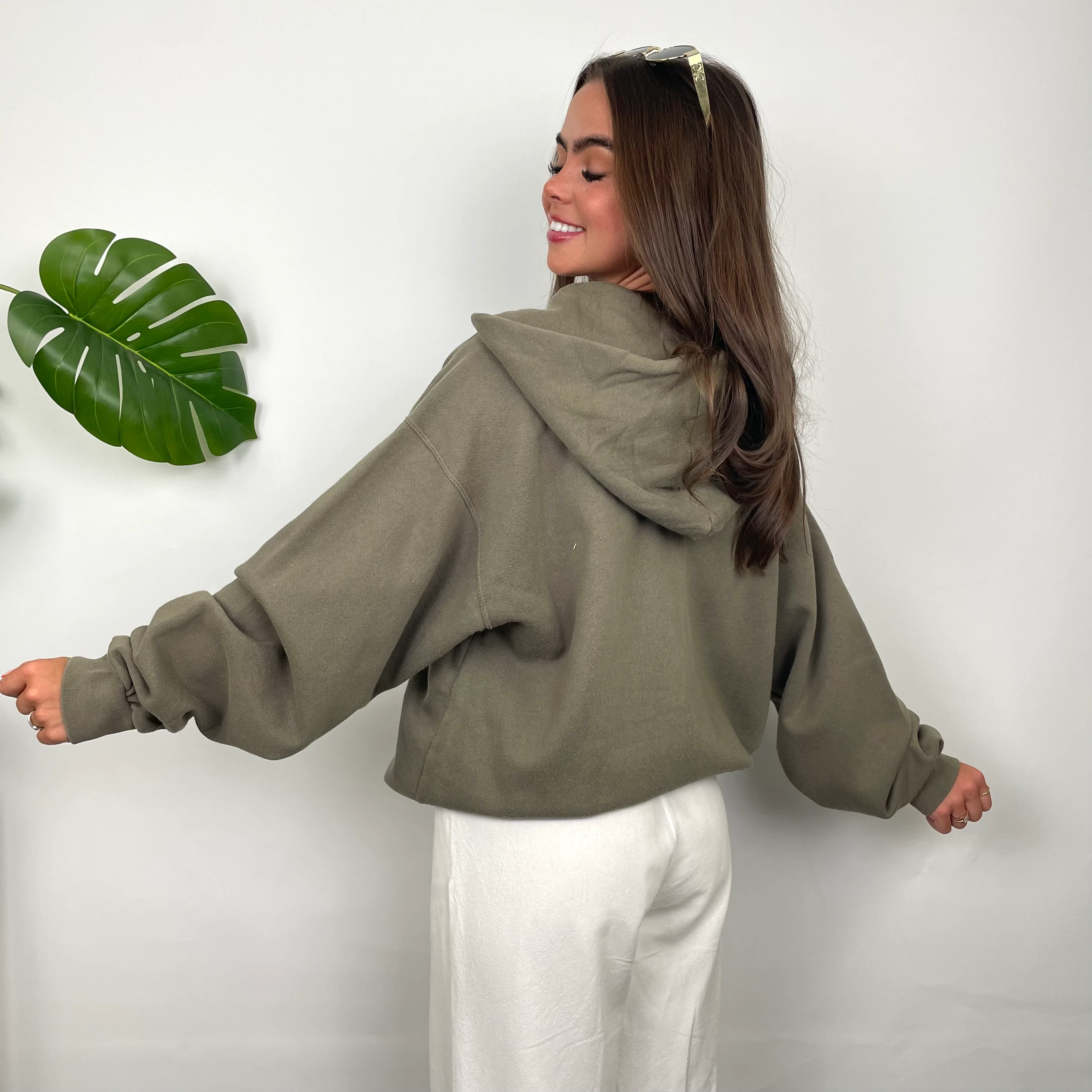 Nike Sage Green Embroidered Swoosh Zip Up Hoodie (M) - Image 5