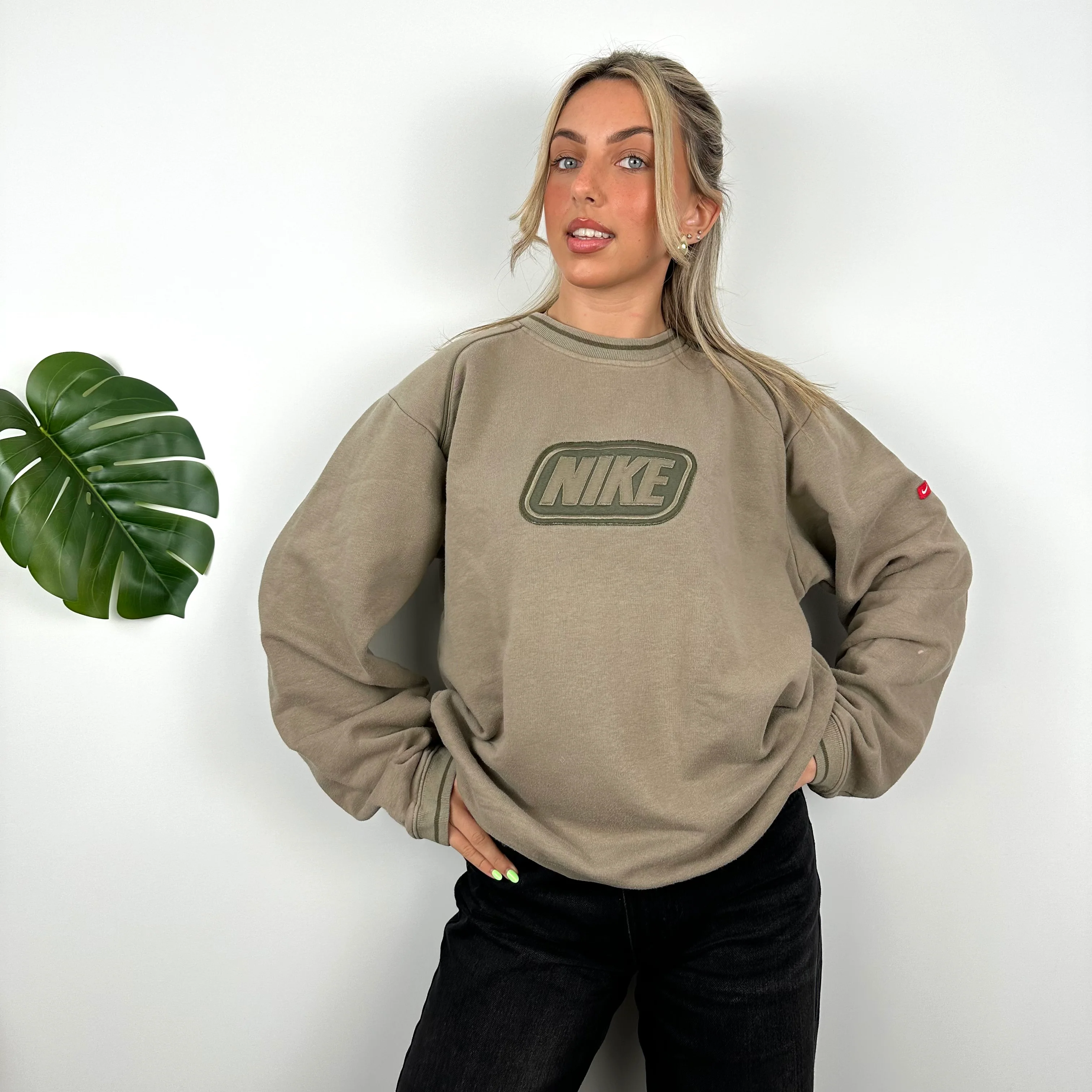 Nike Tan Brown Embroidered Spell Out Sweatshirt (M) - Image 3