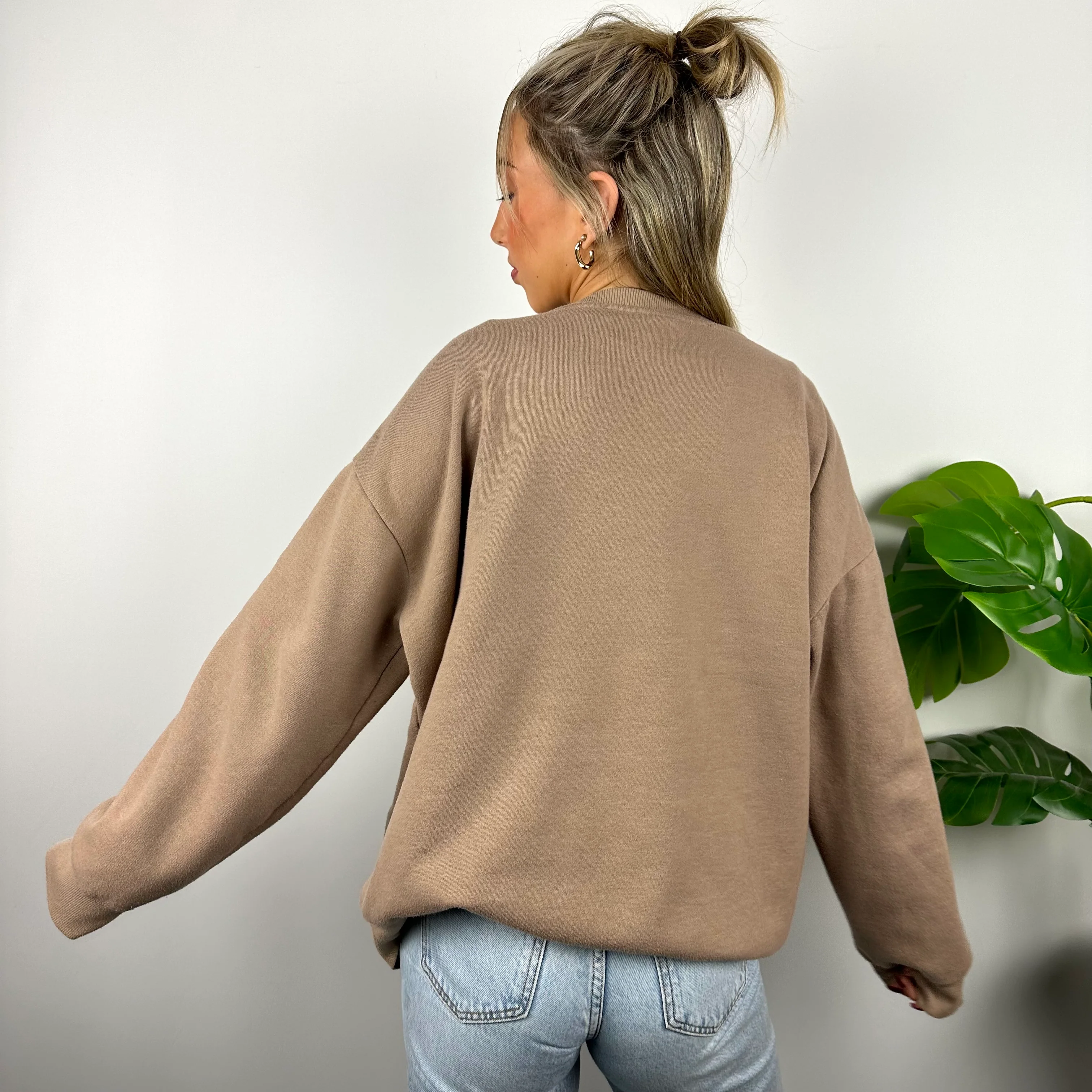 Nike Tan Brown Embroidered Spell Out Sweatshirt (L) - Image 5