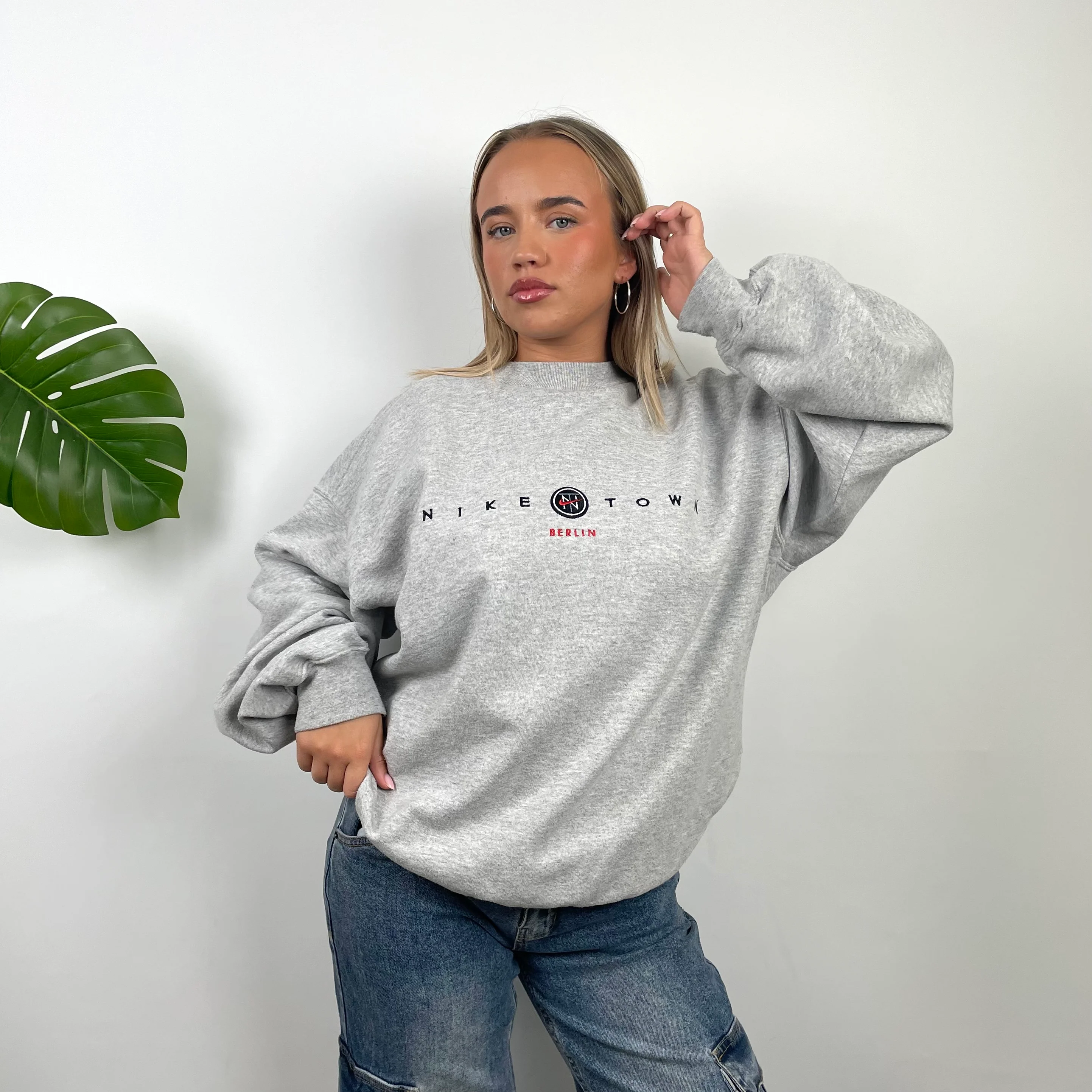 Nike Town Berlin Grey Embroidered Spell Out Sweatshirt (L)