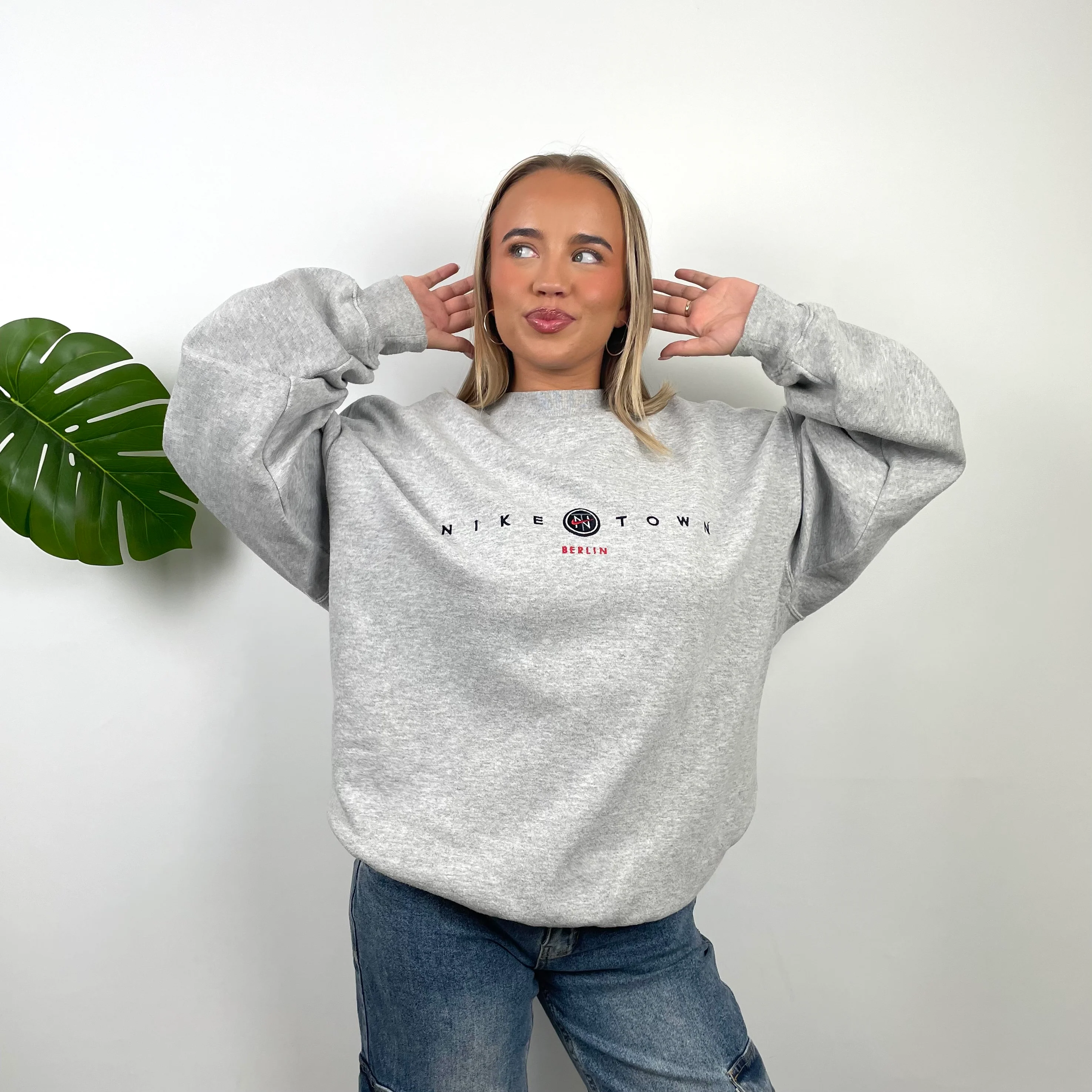 Nike Town Berlin Grey Embroidered Spell Out Sweatshirt (L) - Image 2
